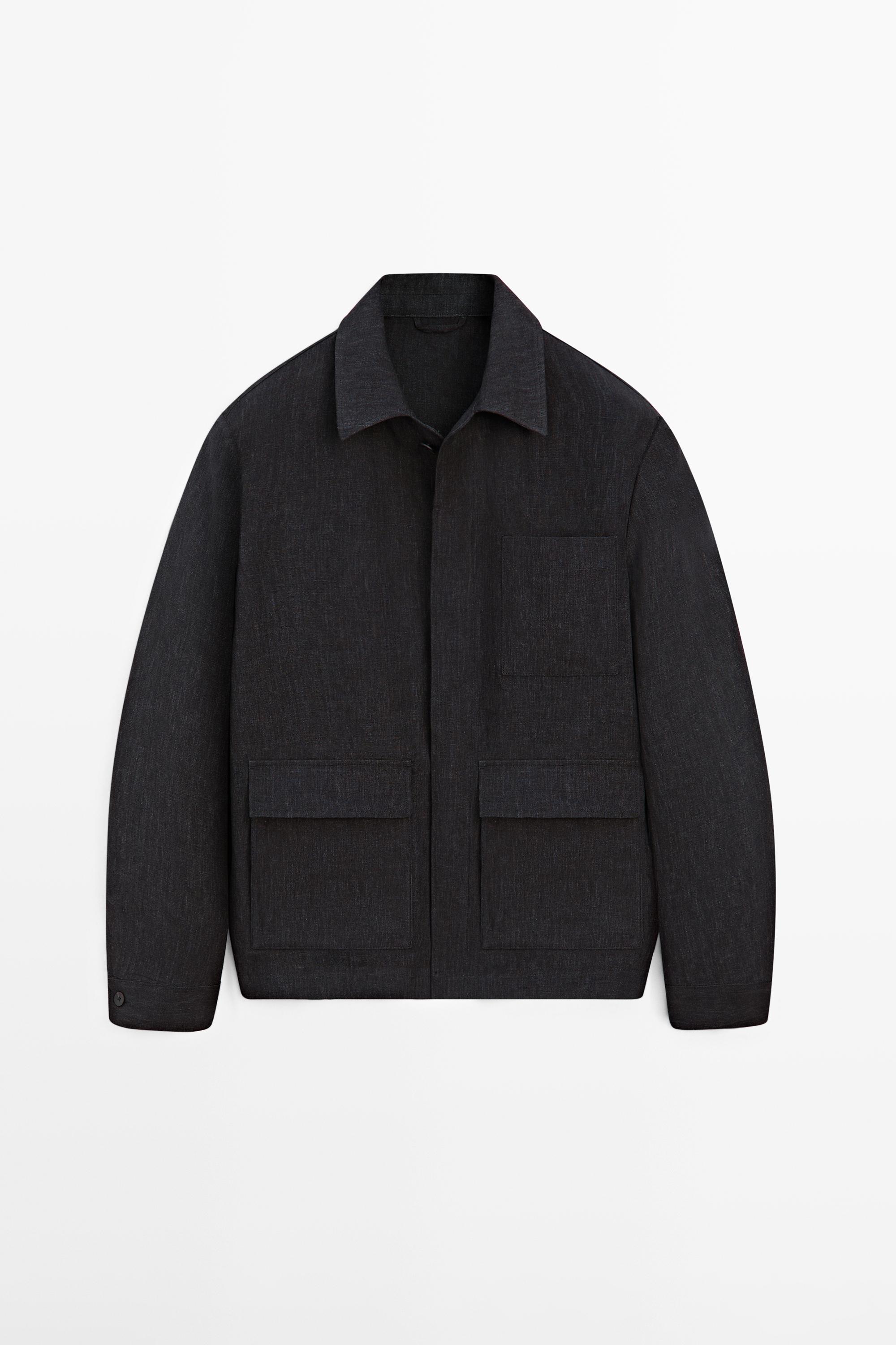 Total look linen jacket with flecked detail — DARK BLUE