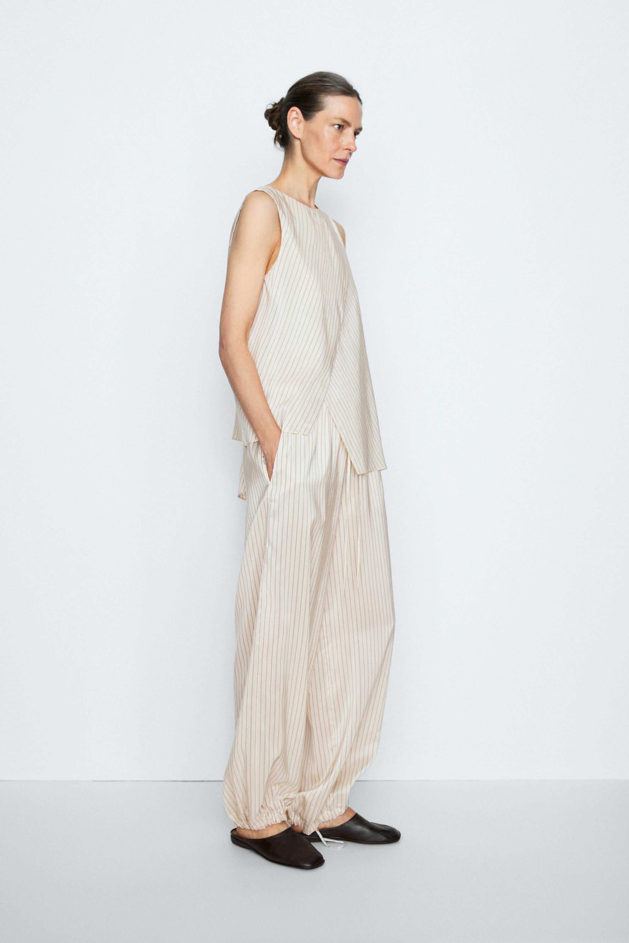 Striped flowing drop crotch pants - STUDIO — CREAM