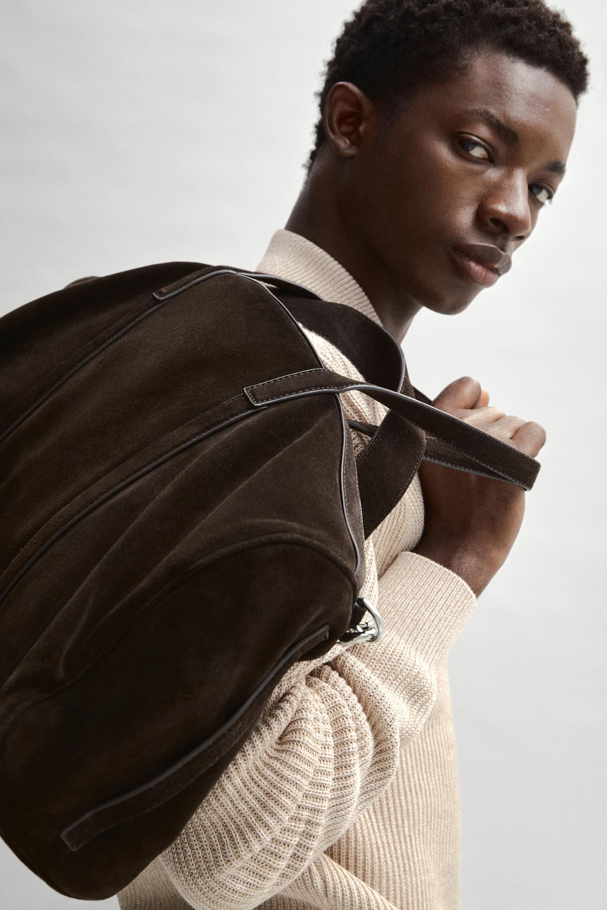 Suede leather travel bag — BROWN
