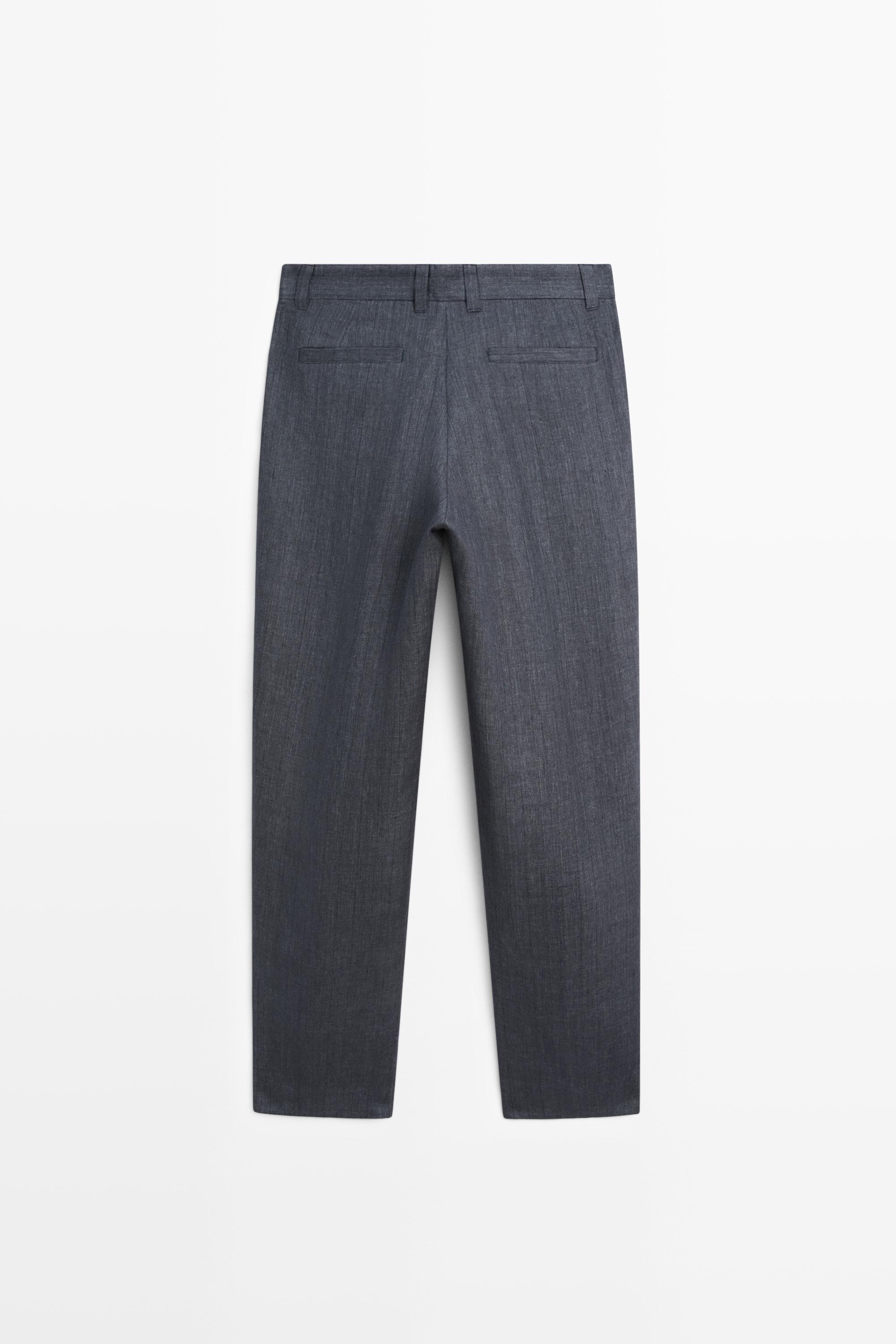 100% linen striped pants — DEEP BLUE