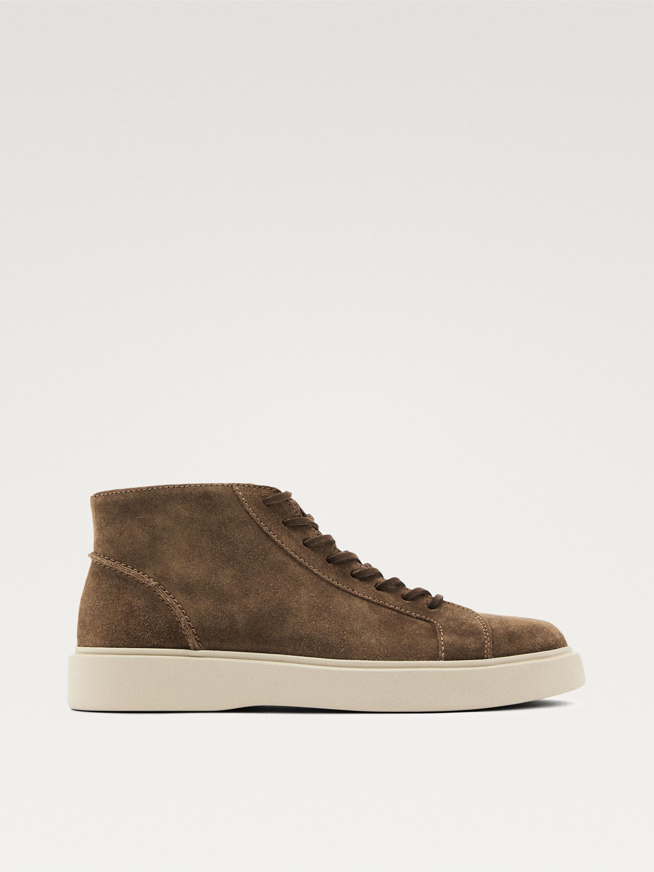 Leather lace-up high-top trainers