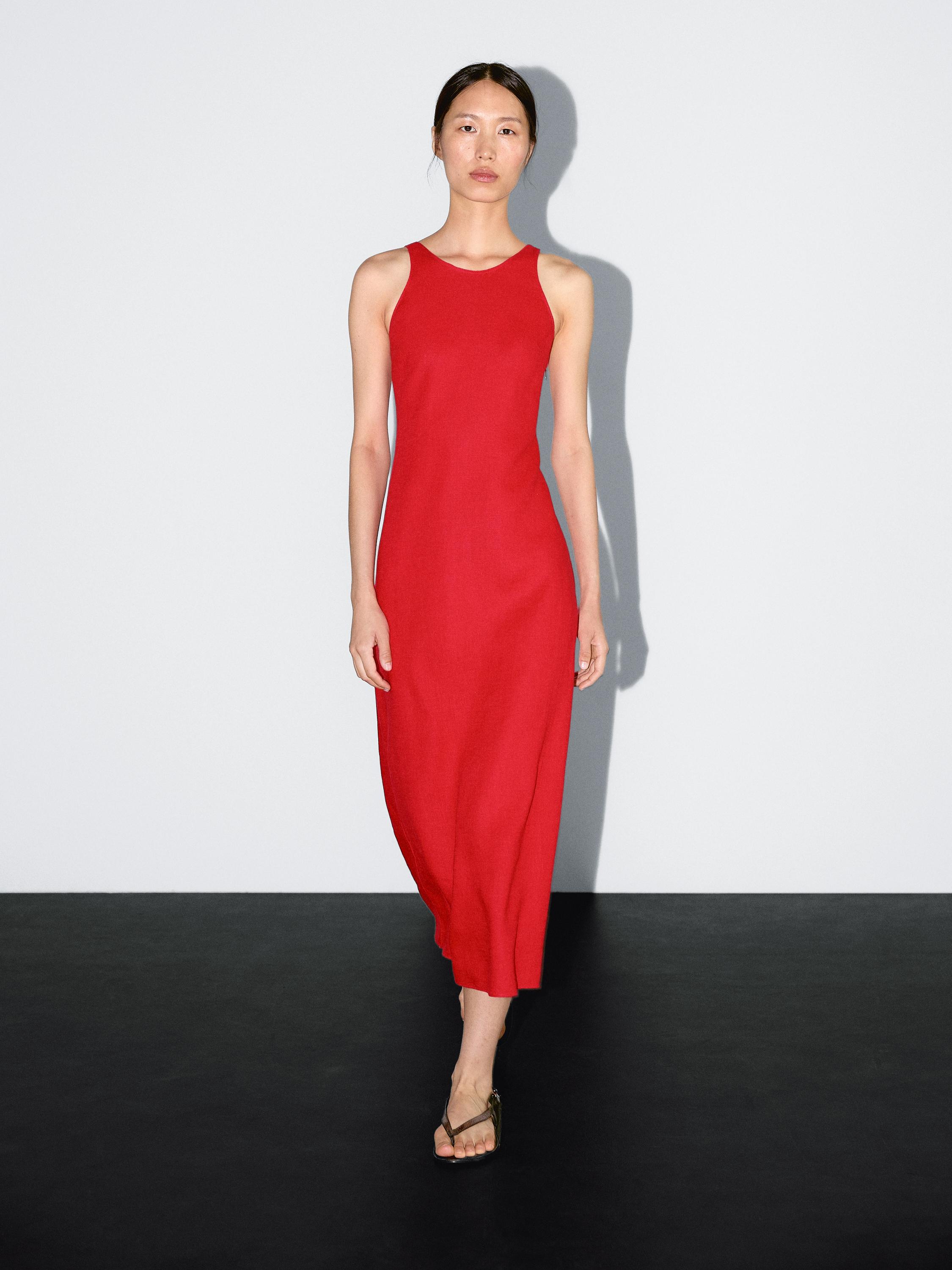 Vestido midi escote redondo 100% lino