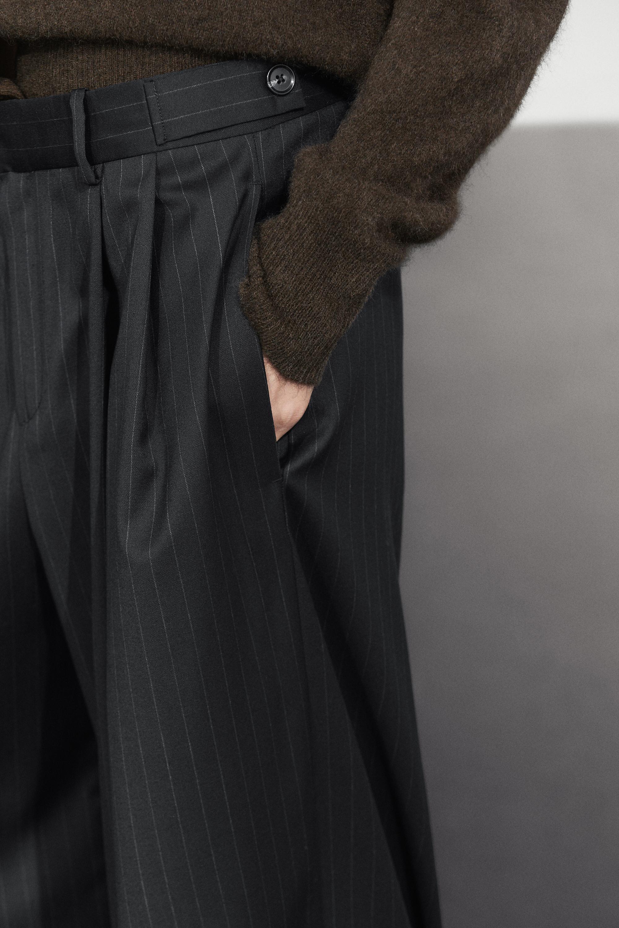 Pinstripe wool suit pants - NAVY BLUE