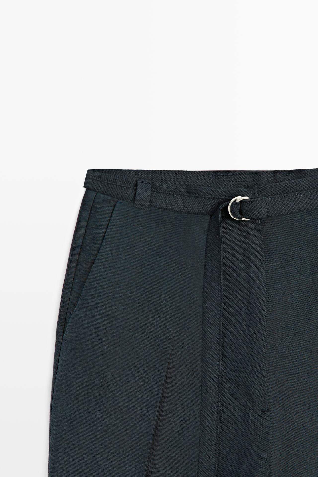 Flowing cotton and linen blend Bermuda shorts with belt — NAVY BLUE