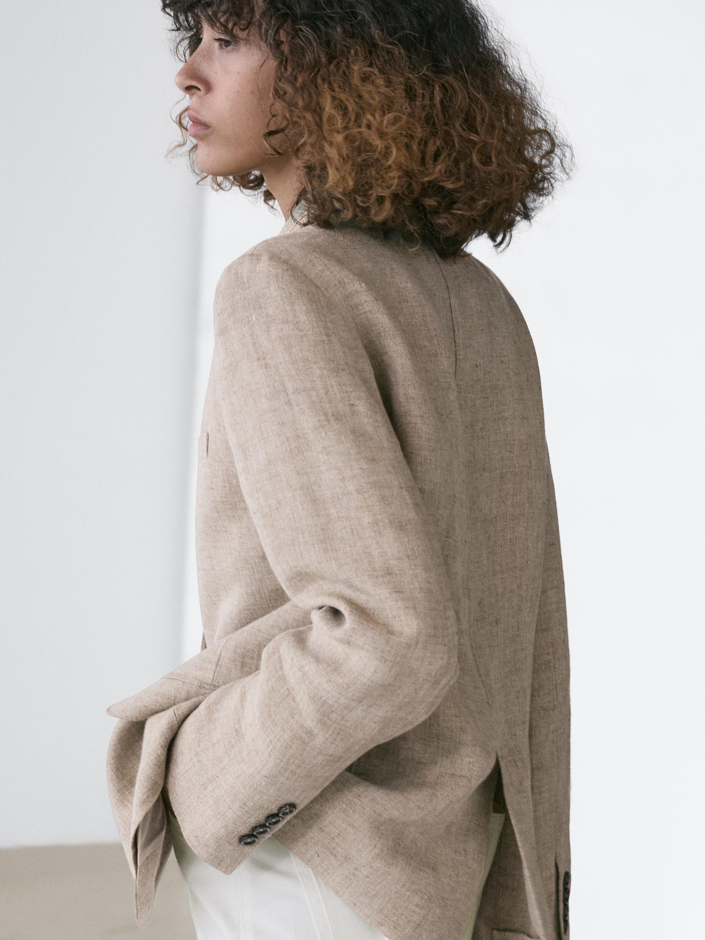 100% linen melange blazer — BEIGE