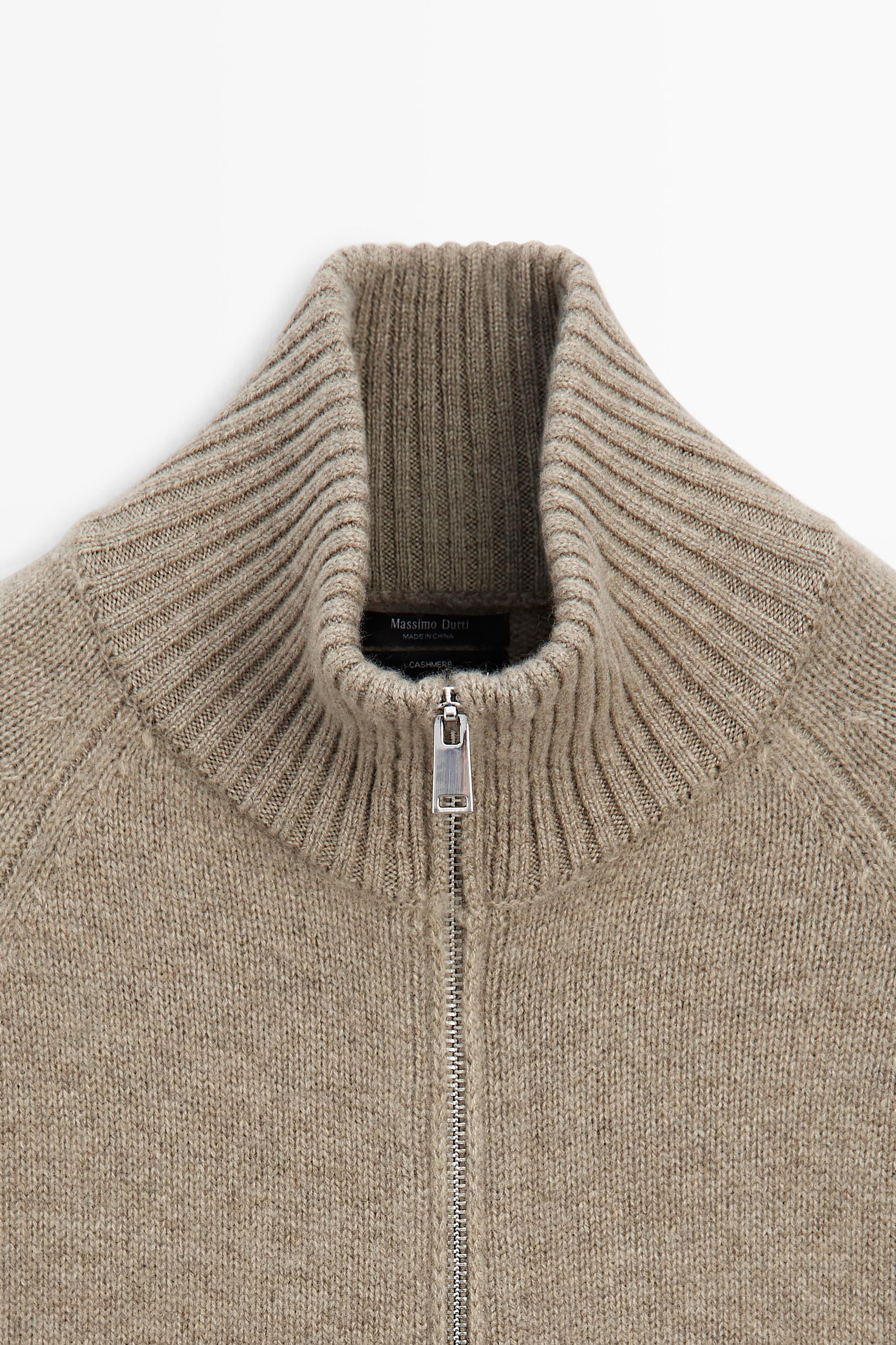 100% cashmere zip knit cardigan — TAUPE GREY