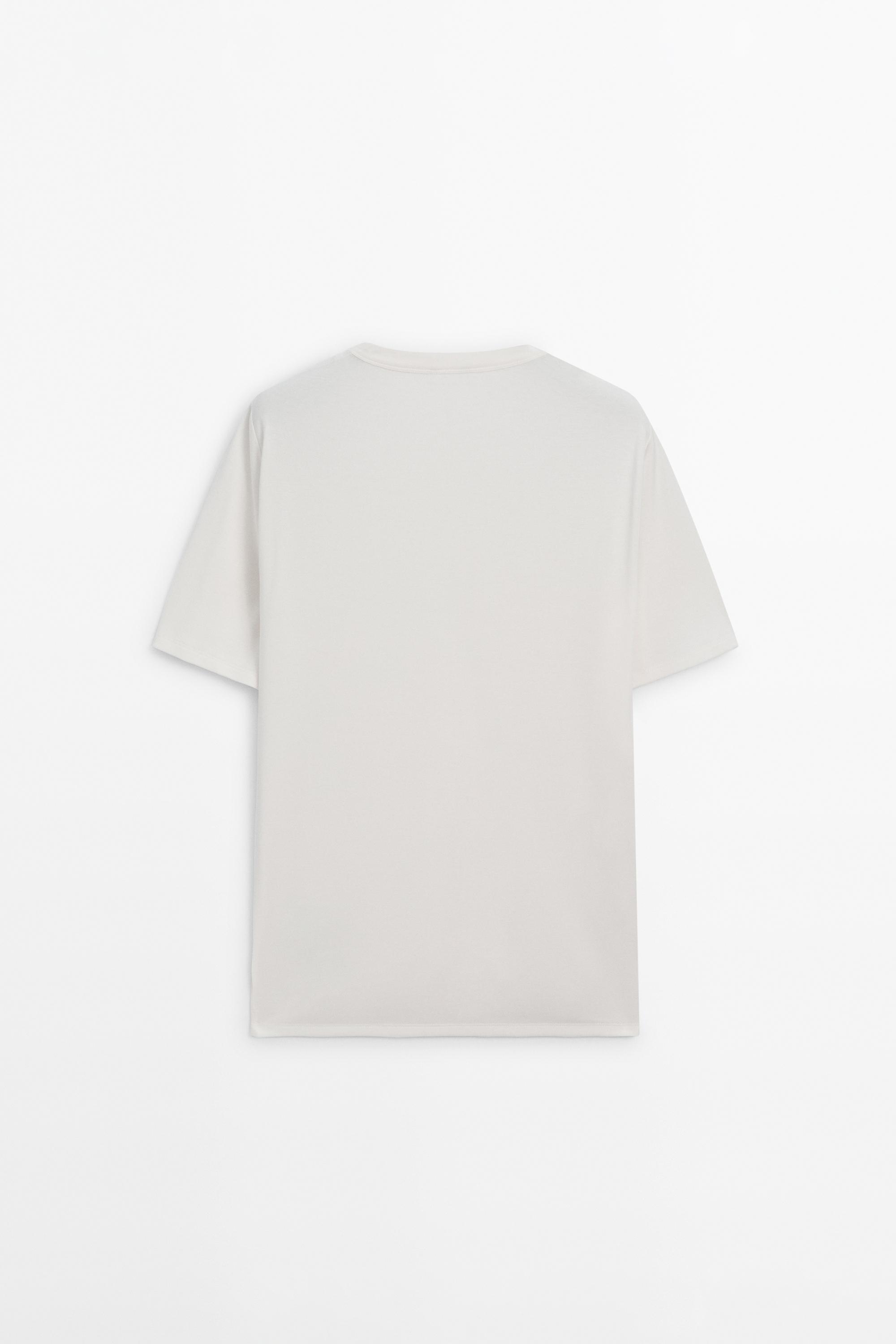 Short sleeve cotton and silk T-shirt — CREAM