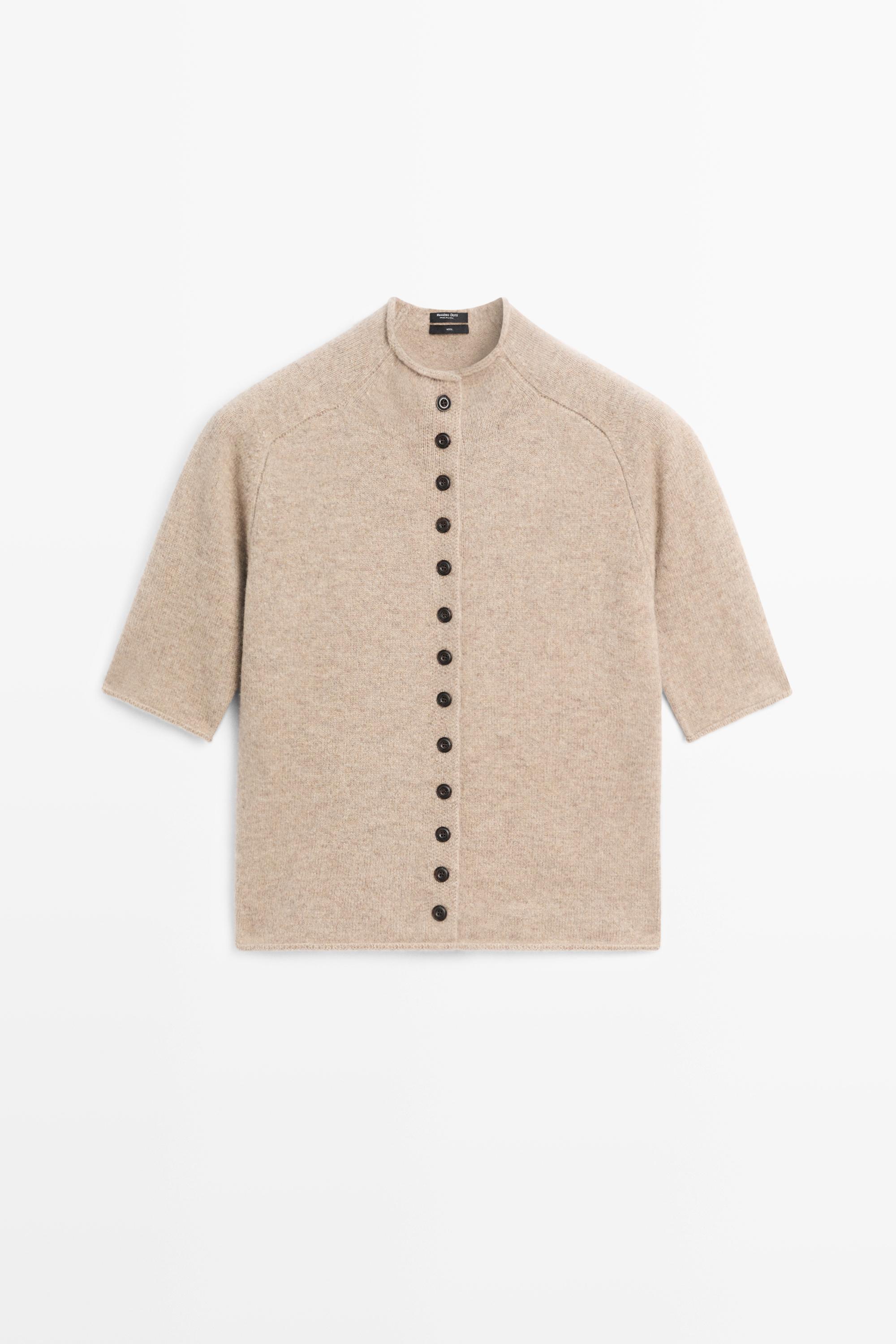 100% wool funnel neck knit cardigan