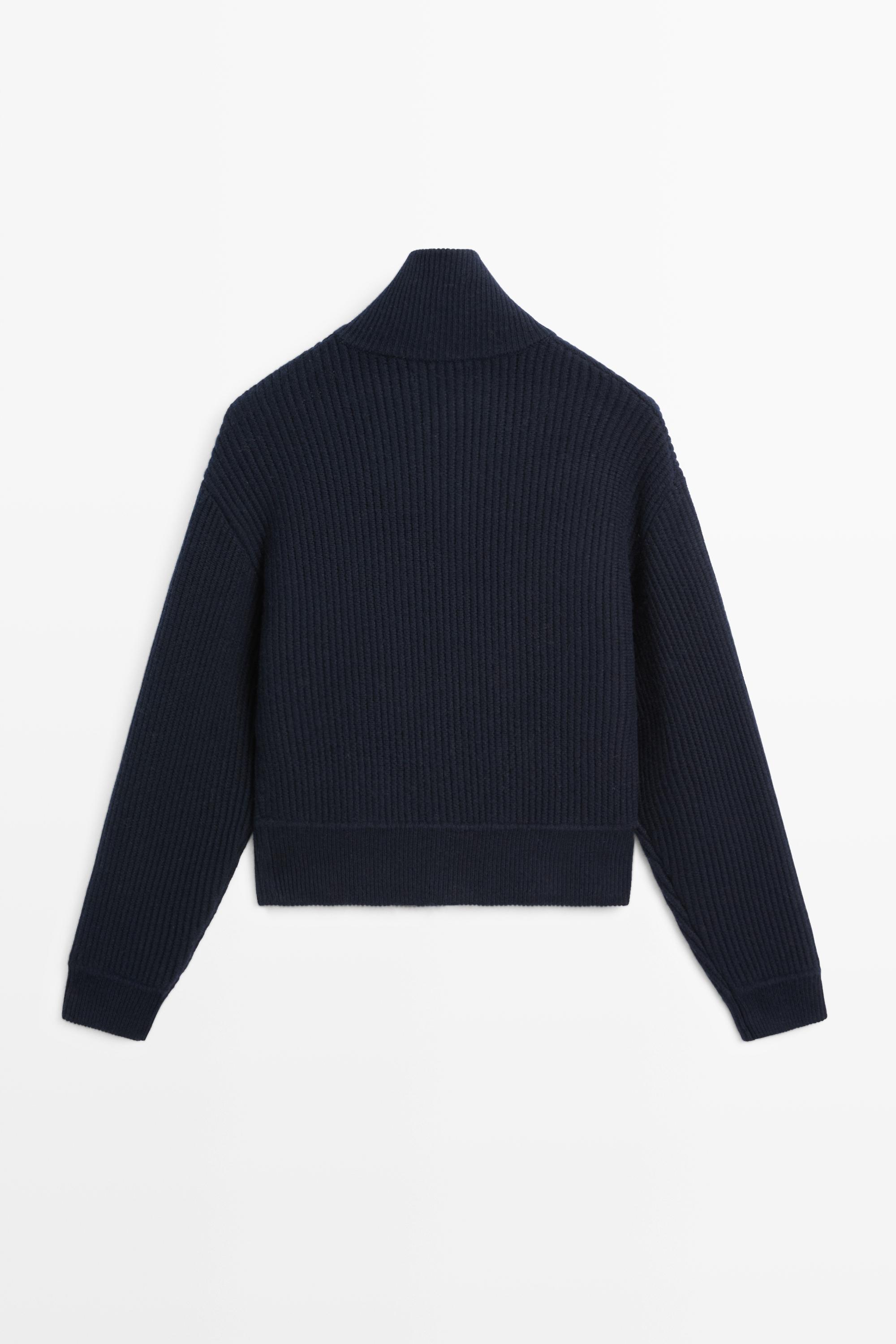 Zip-up knit cardigan with cotton · Deep Blue, Camel · Cardigan