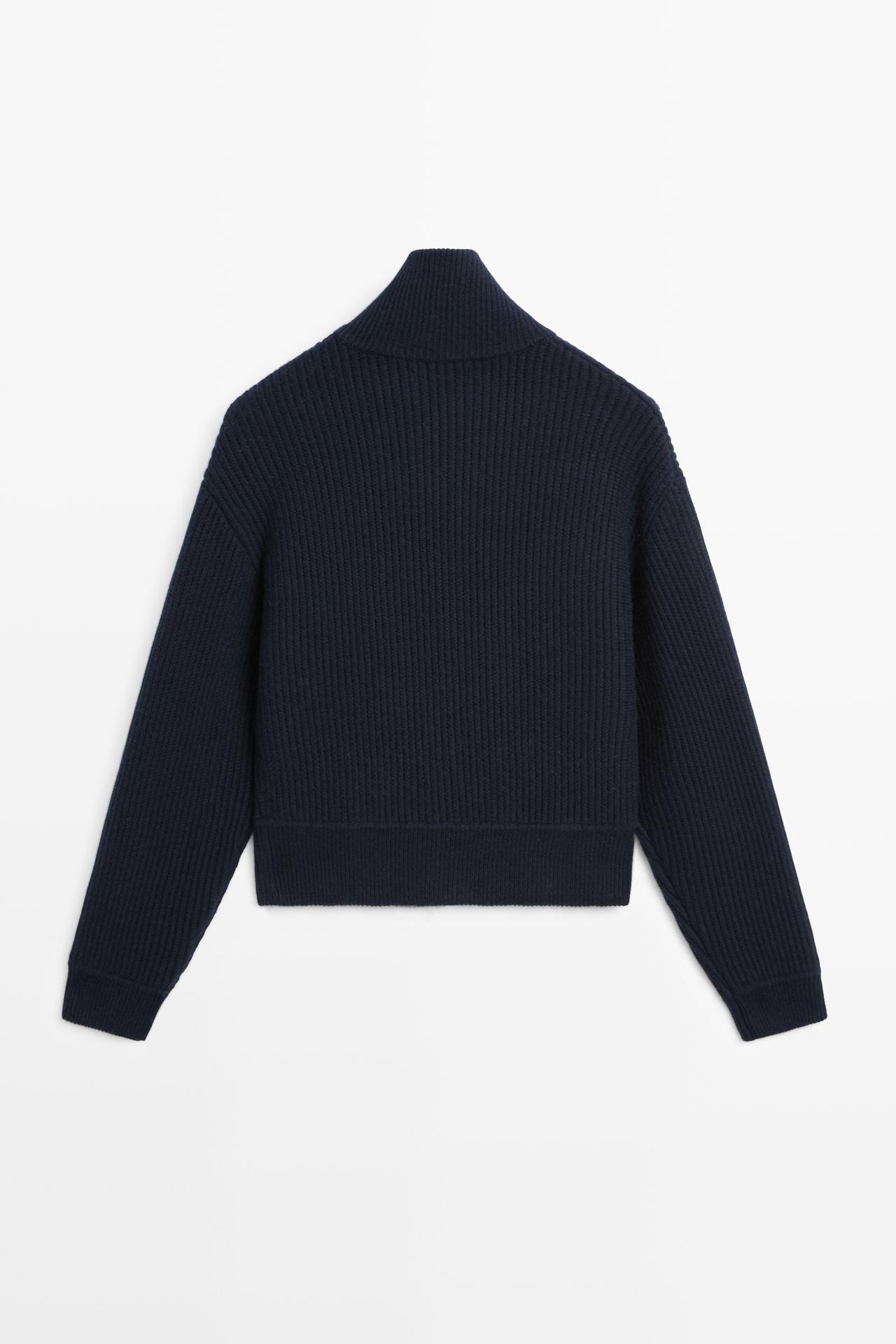 Zip-up knit cardigan with cotton — DEEP BLUE