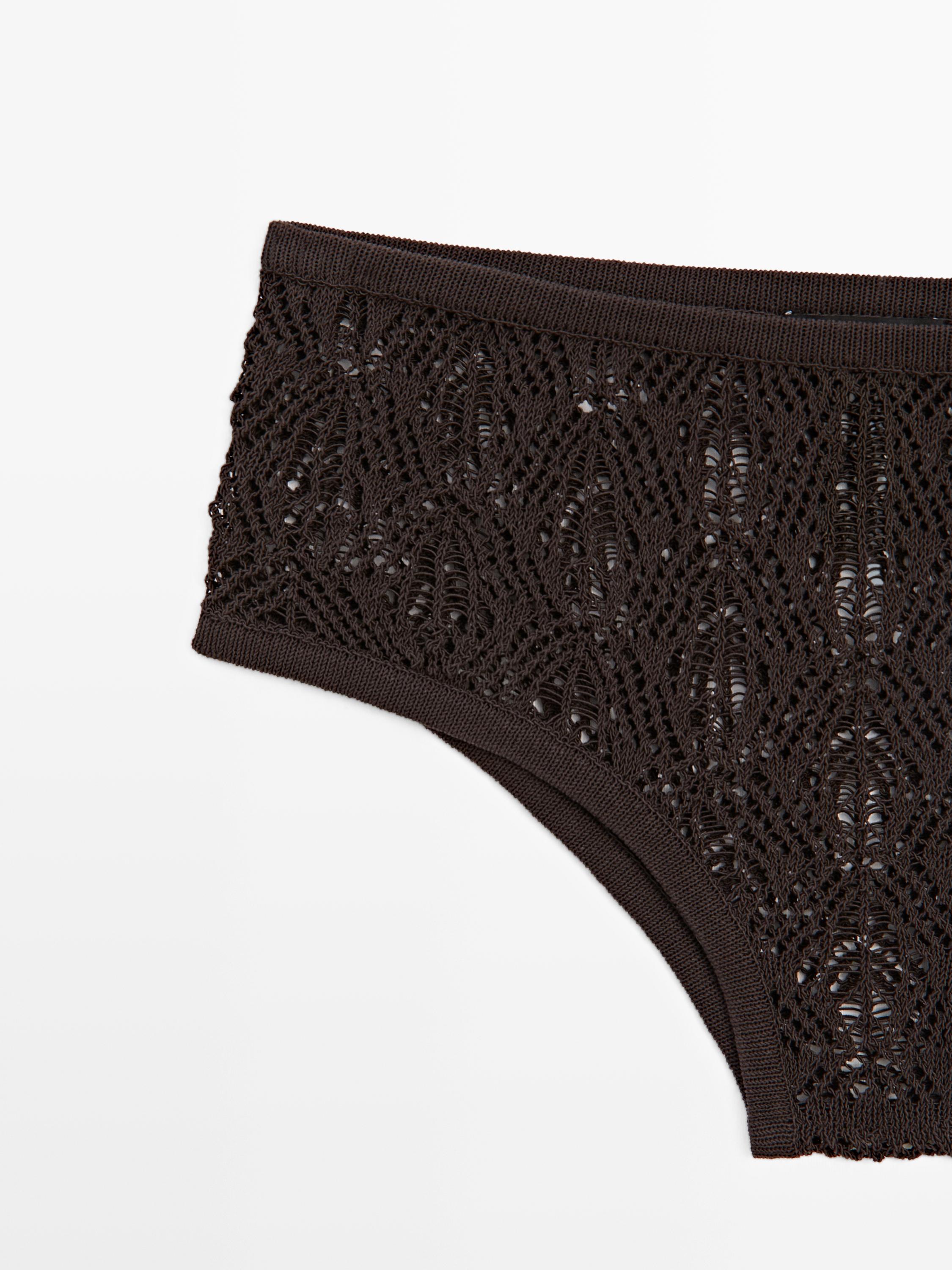 Cotton blend culottes with openwork detail — BROWN