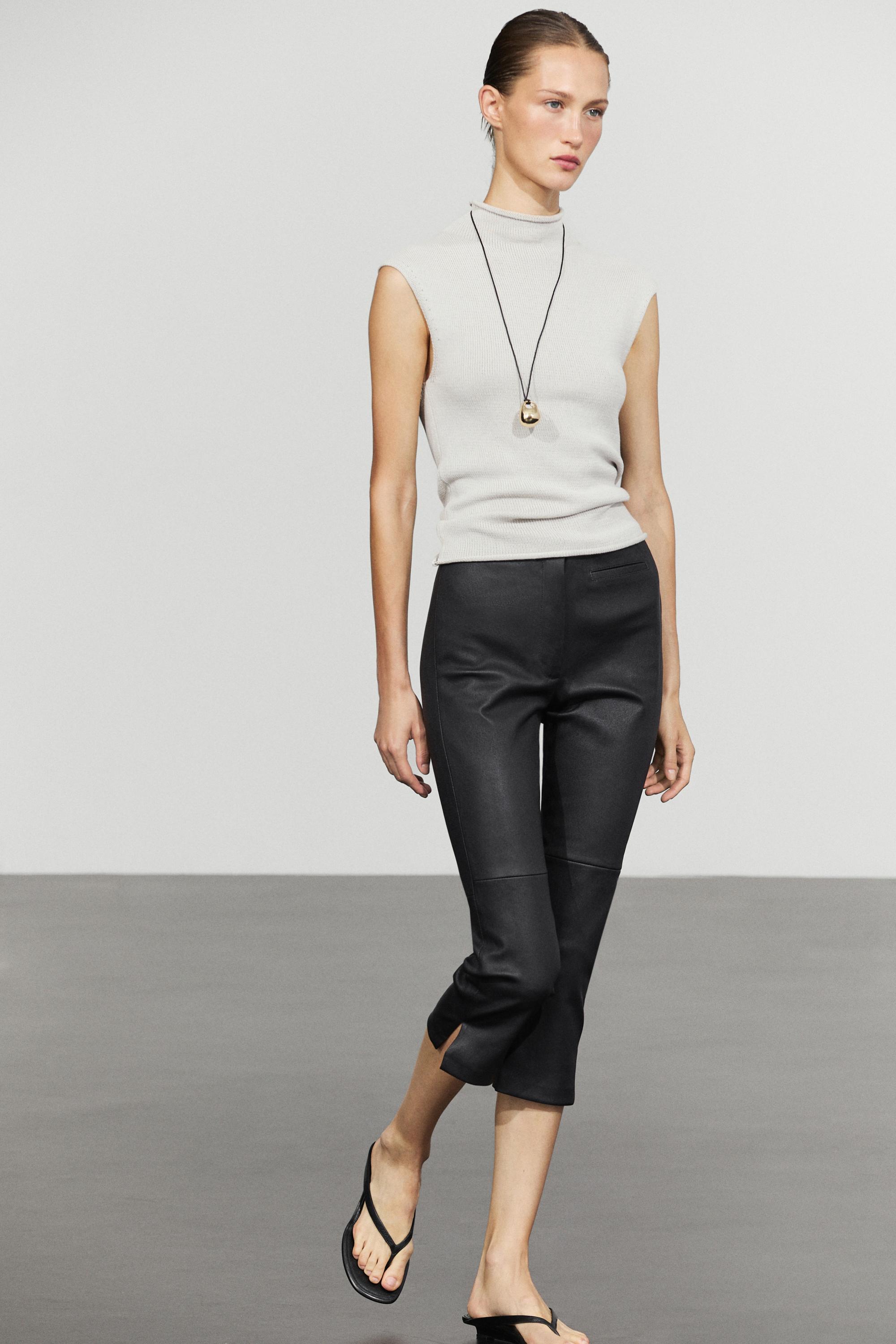 Cotton blend high neck knit top — STONE