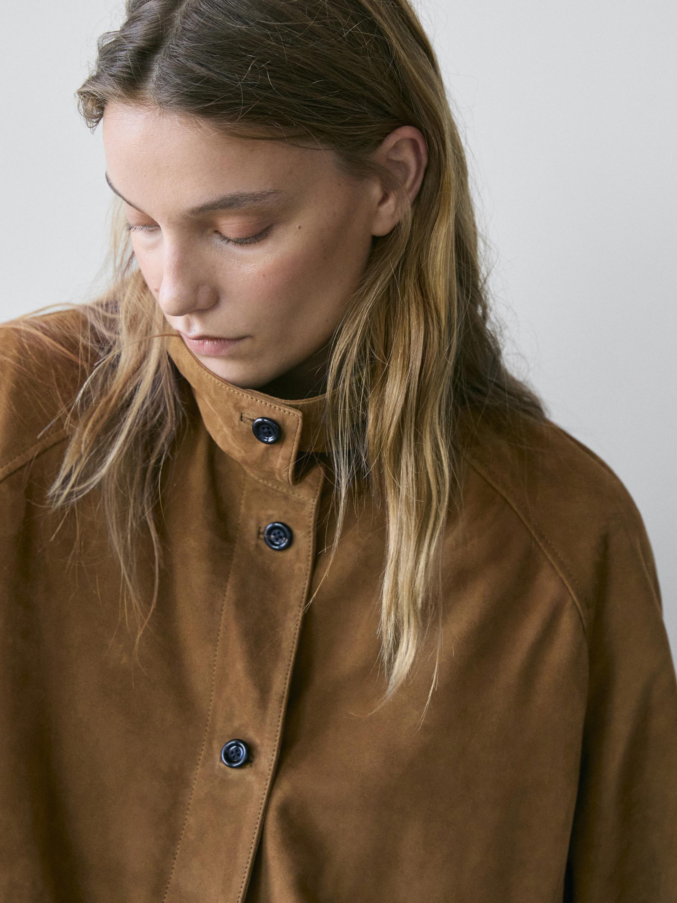 Short suede leather bomber jacket — Washed