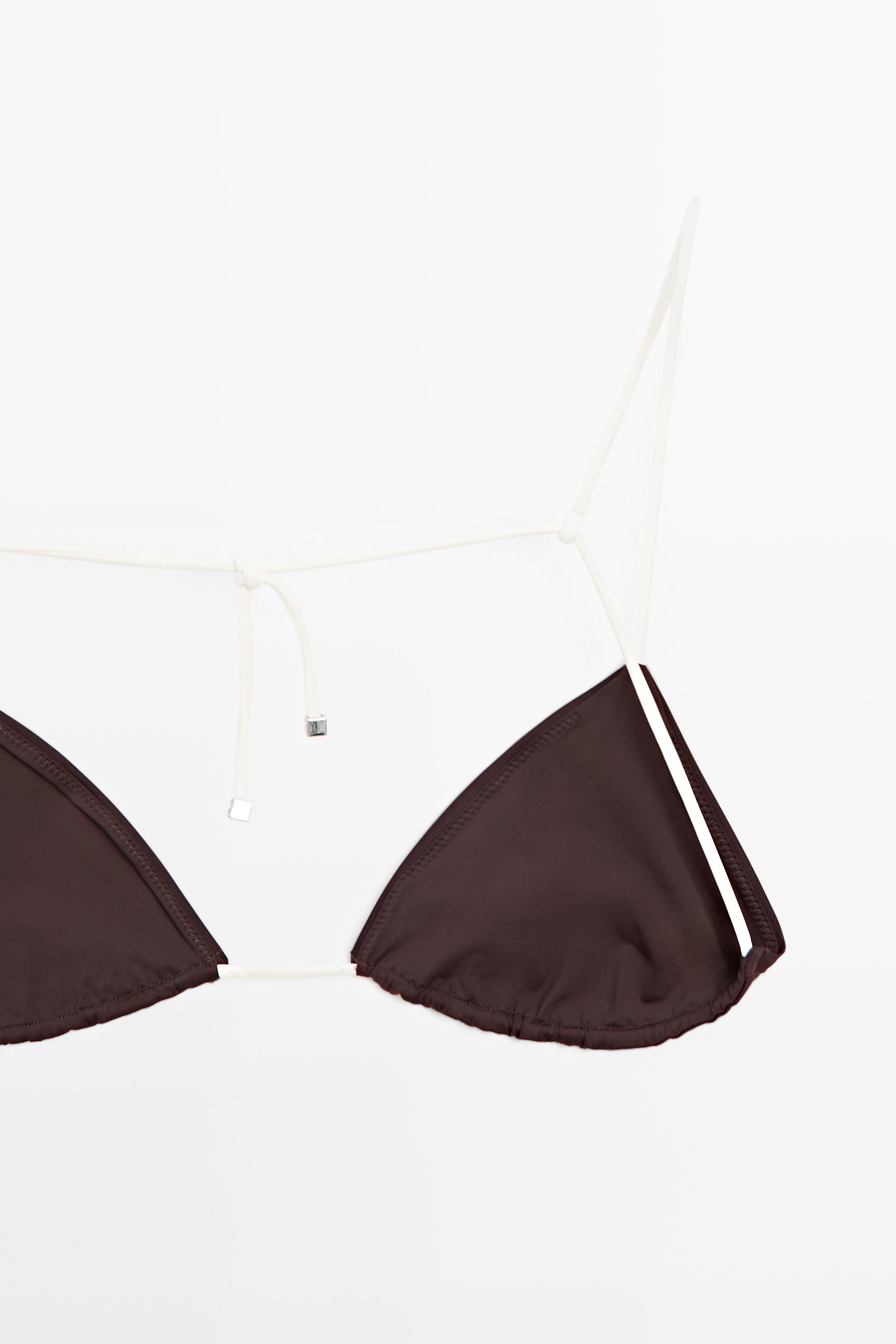 Contrast tie triangle bikini top — BROWN
