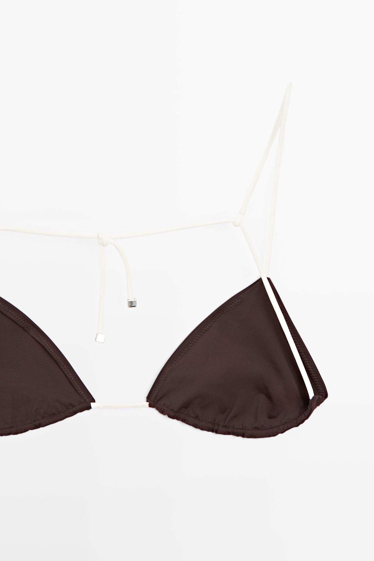 Contrast tie triangle bikini top — BROWN
