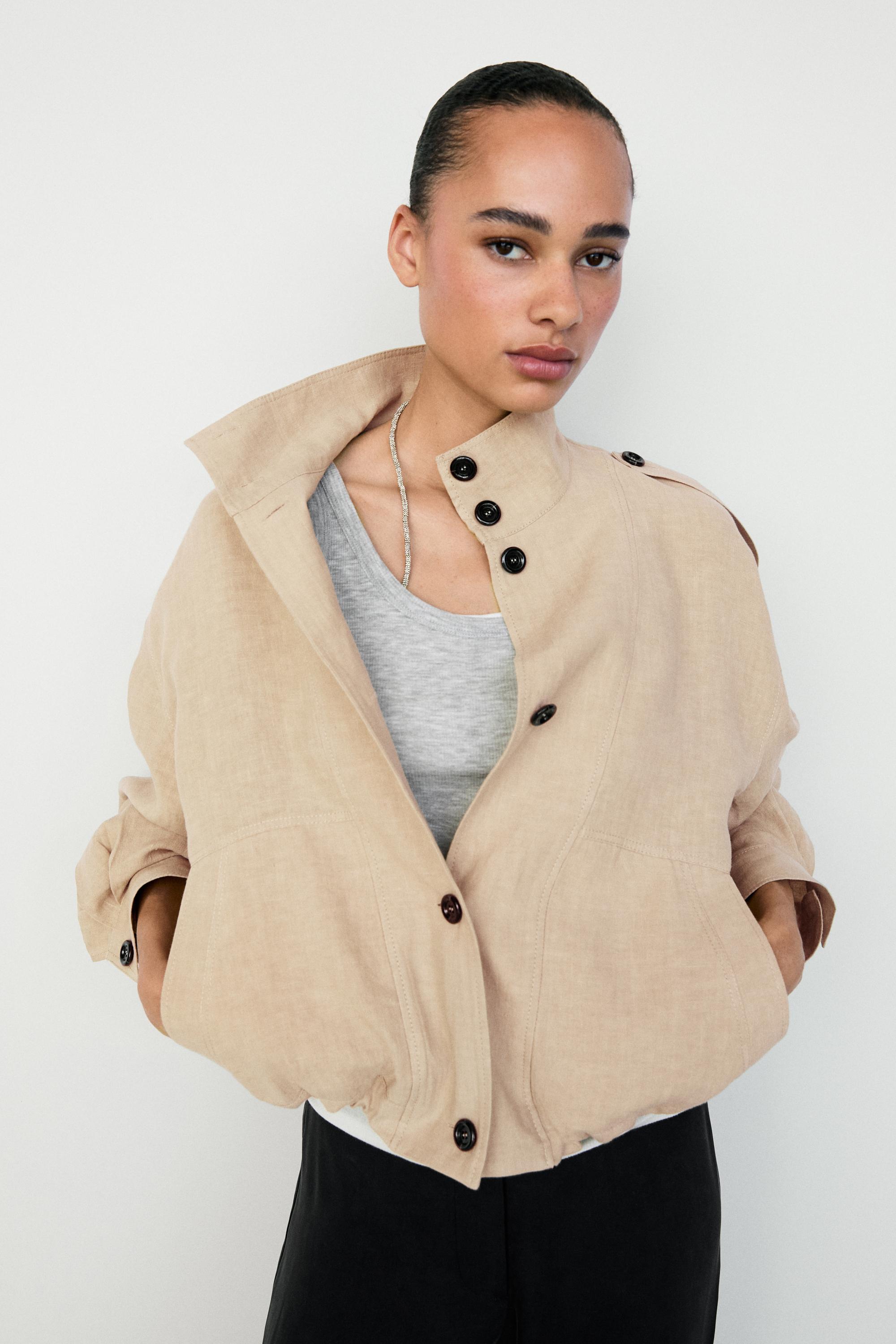100% linen fluid bomber jacket — MUSTARD YELLOW