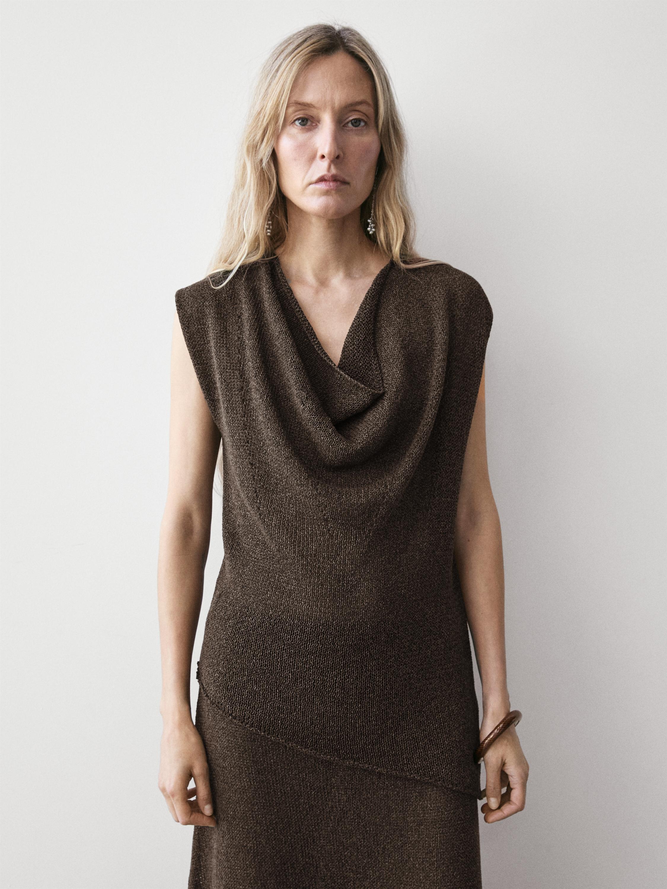 Asymmetric cowl neck top — Chocolate