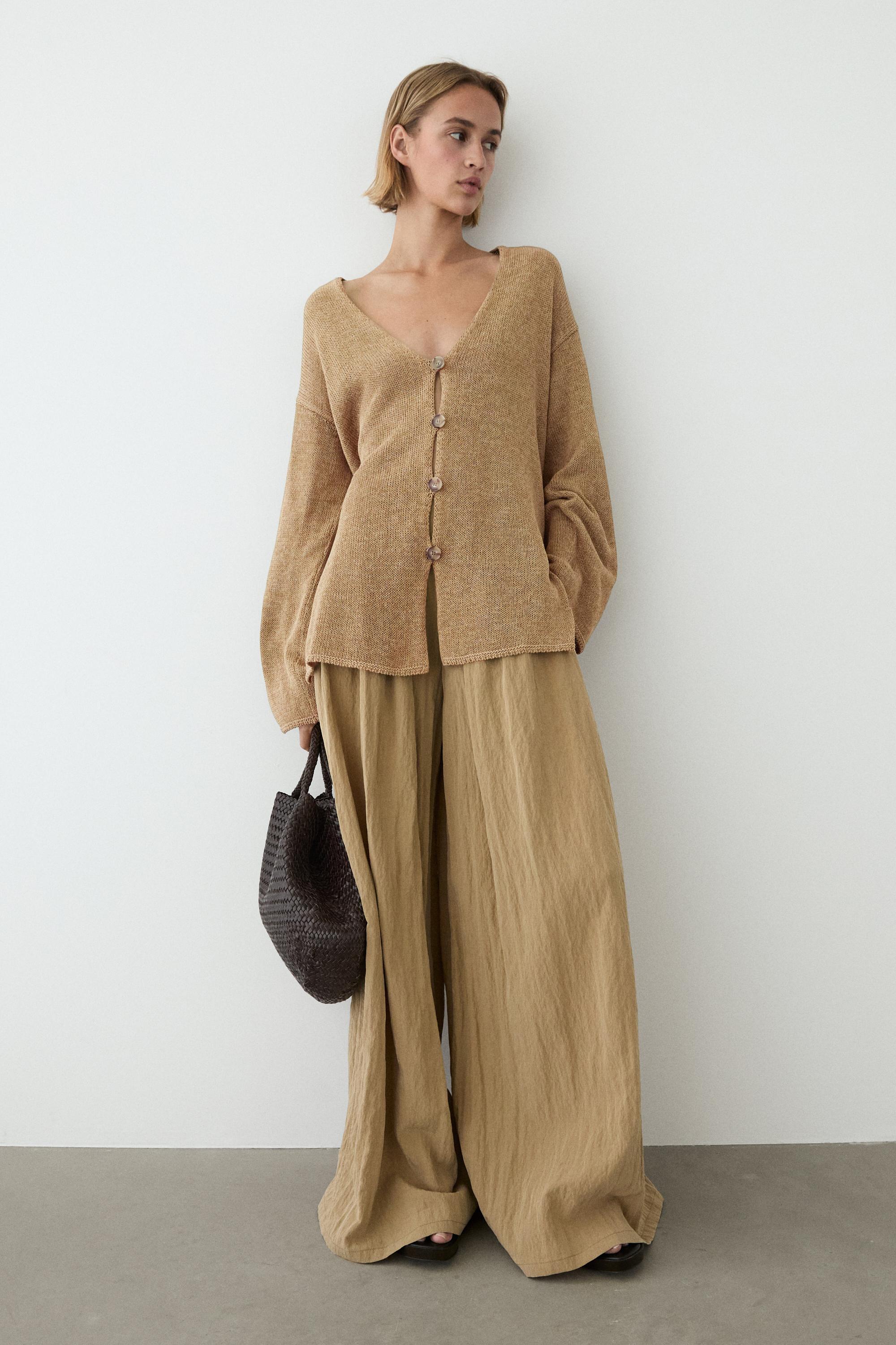 Palazzo trousers with box pleats — CAMEL