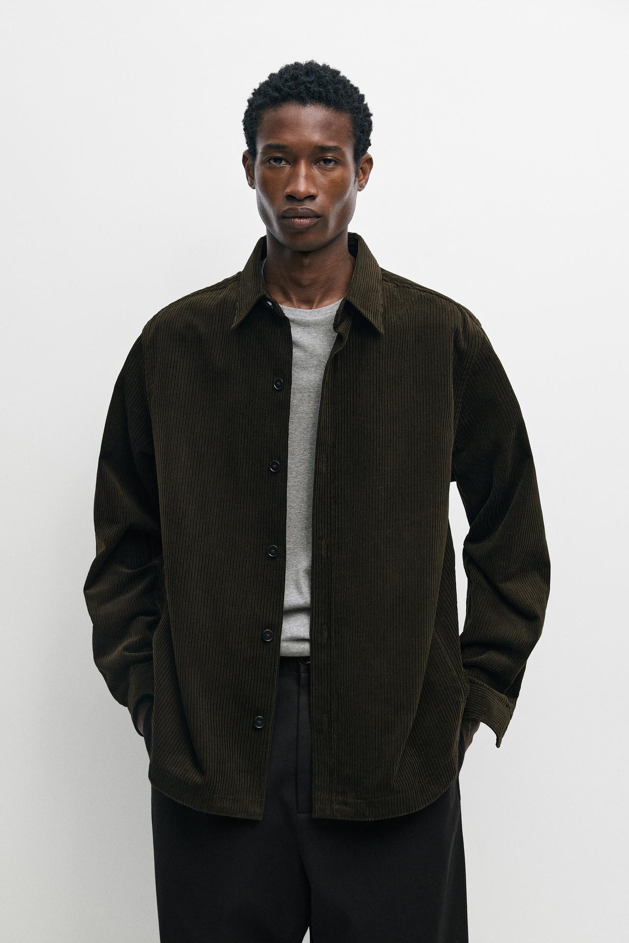 100% cotton corduroy overshirt — GREEN
