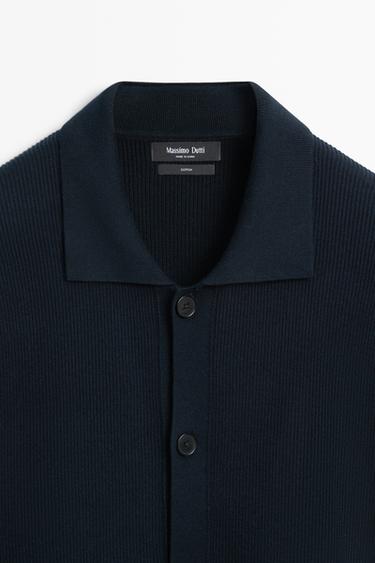 100% cotton polo collar knit cardigan — NAVY BLUE 9