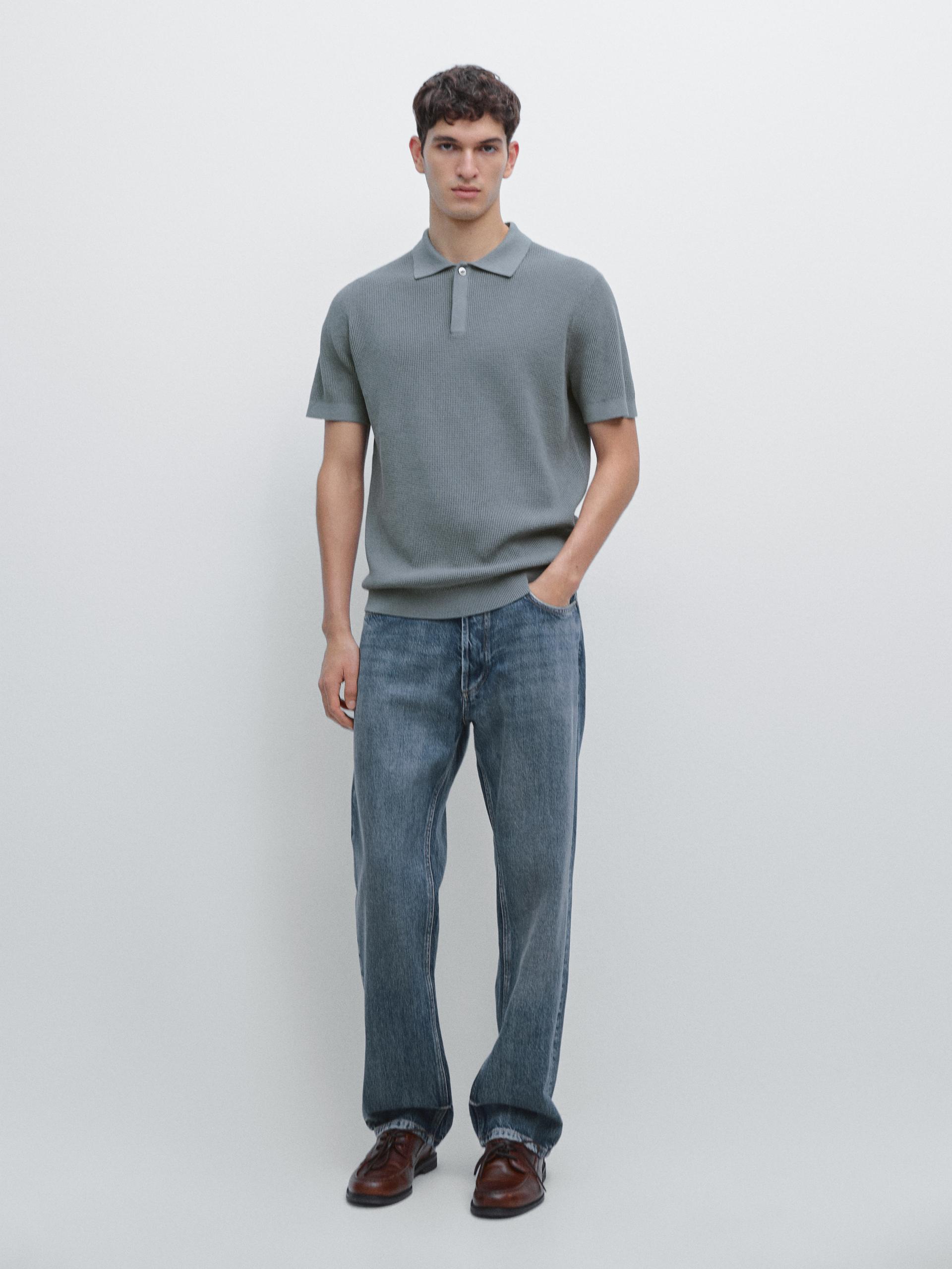 Polo In Maglia Strutturata Di Cotone - Azzurro - L - Massimo Dutti - Maschile
