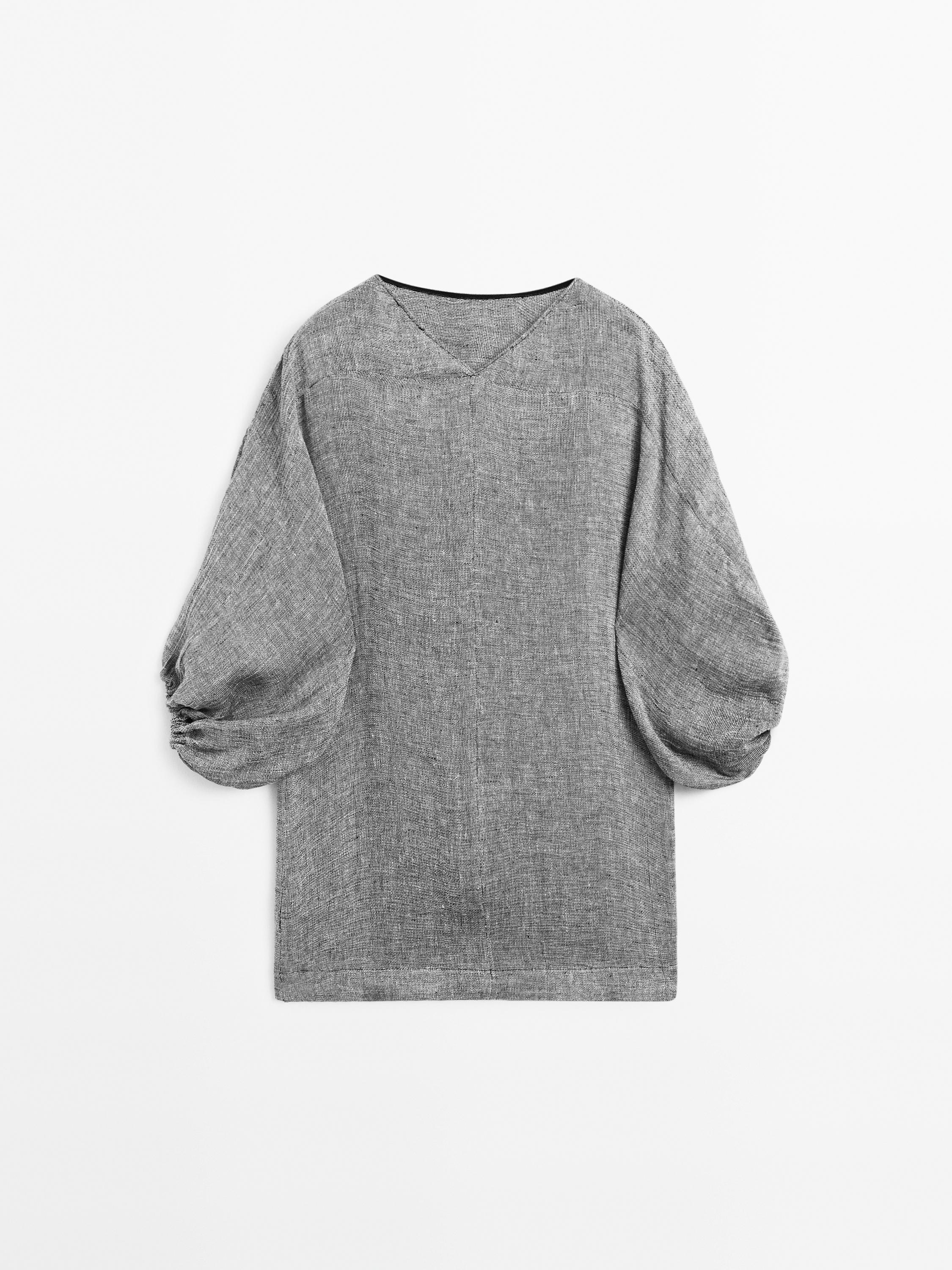 100% linen short dress with sleeve detail