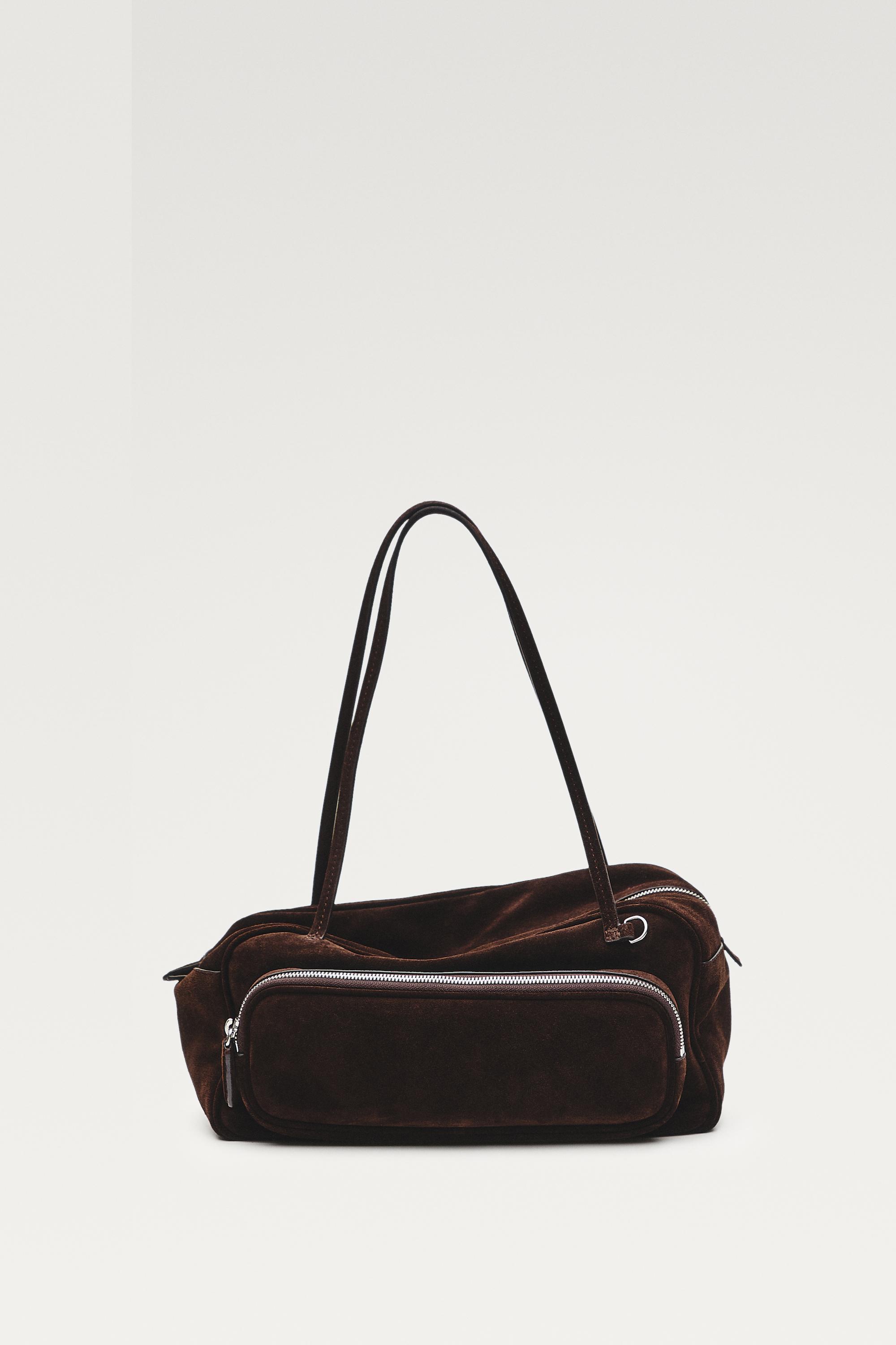 Medium split suede bowling bag — MINK