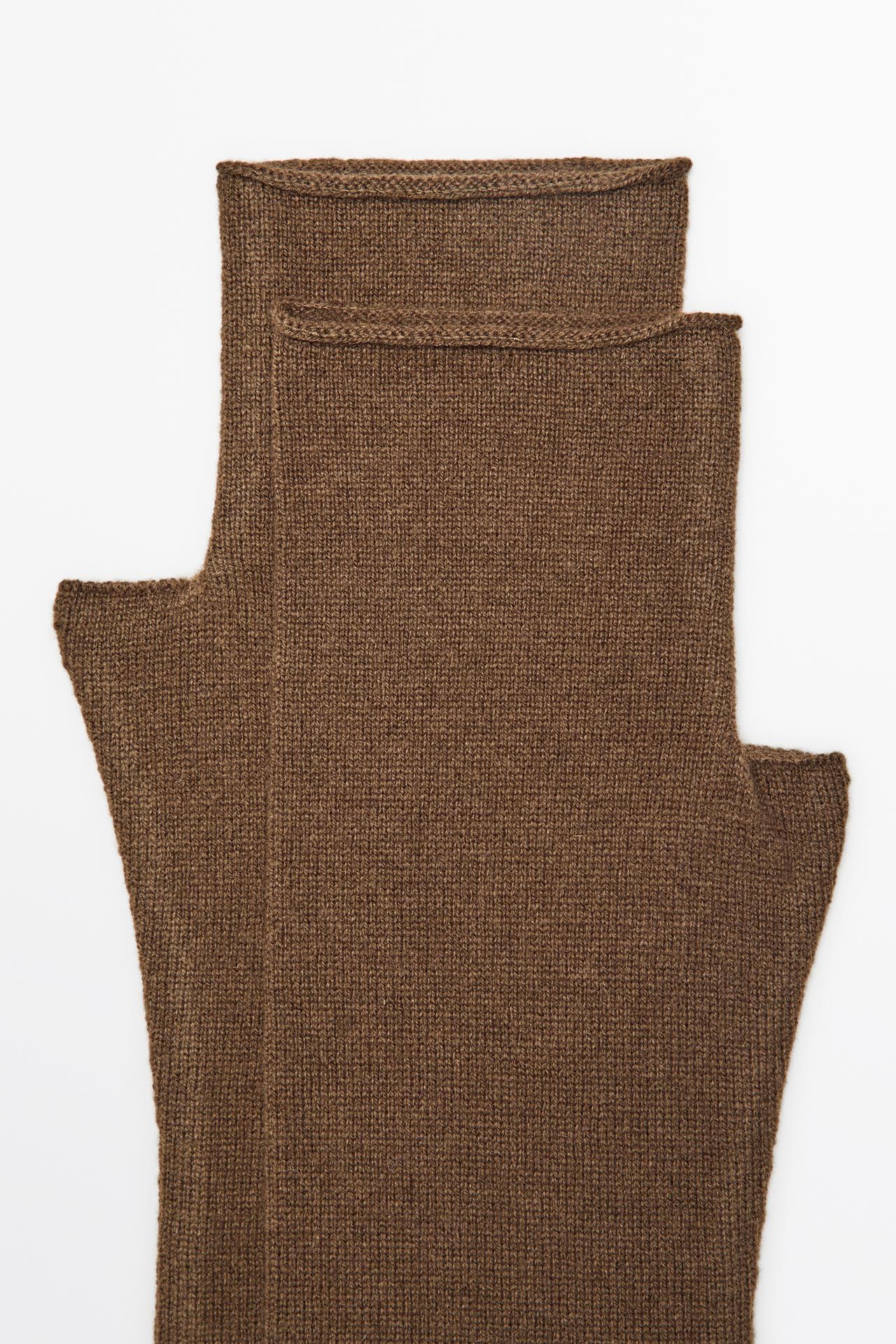 Wool and cashmere knit mittens — Caramel