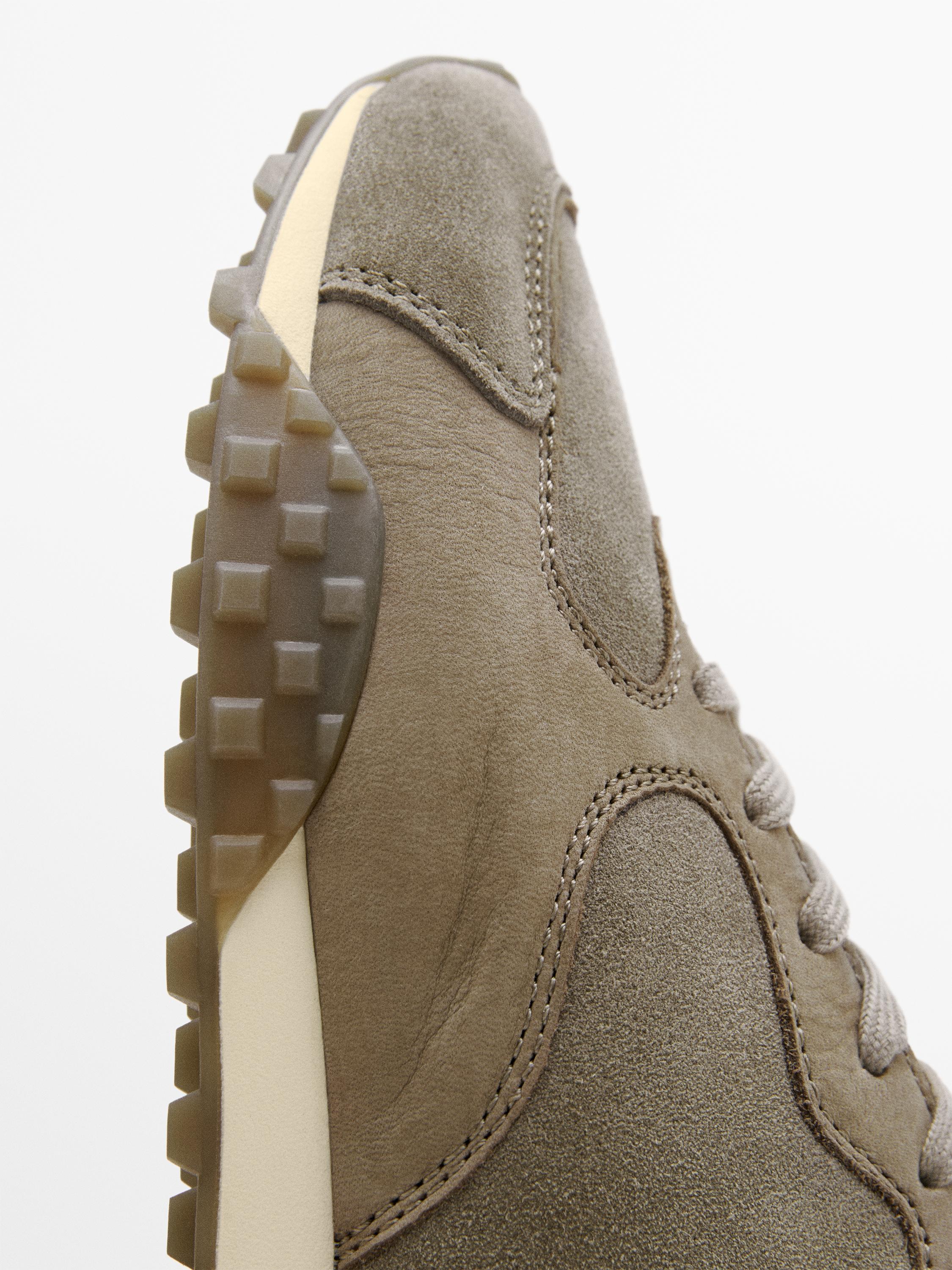 Contrast leather trainers — MINK