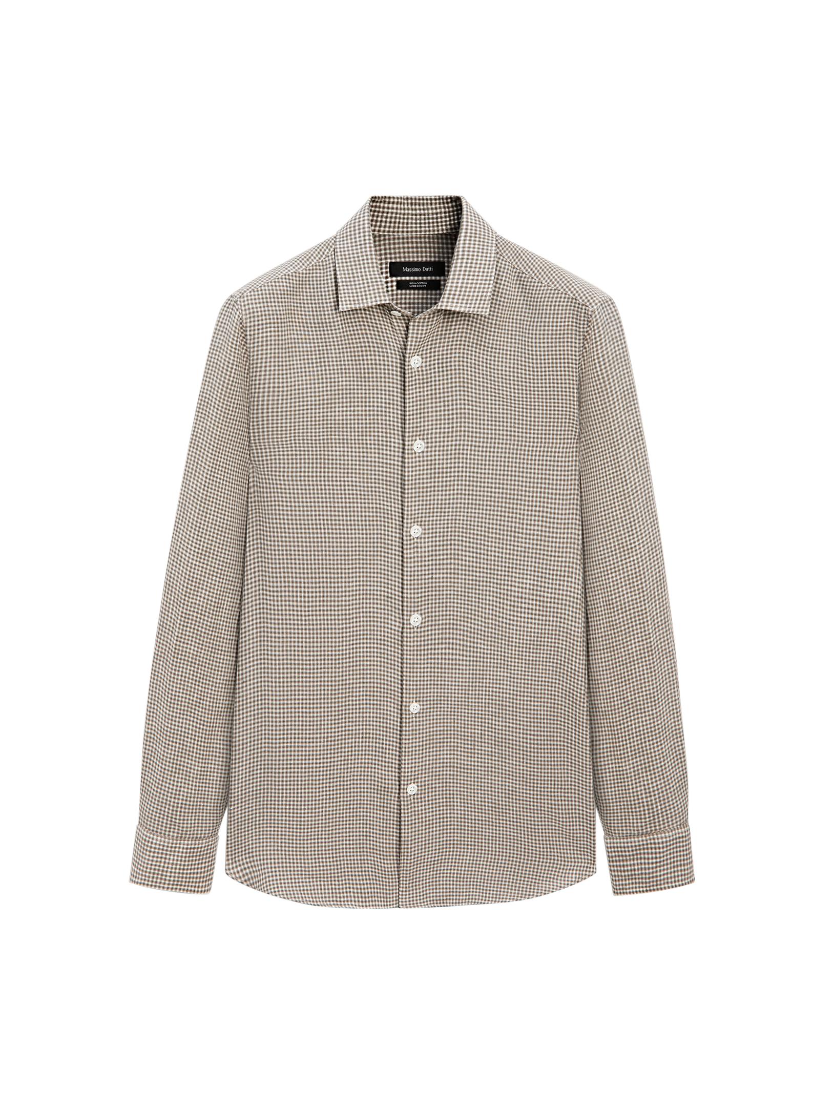100% linen regular fit check shirt — BROWN