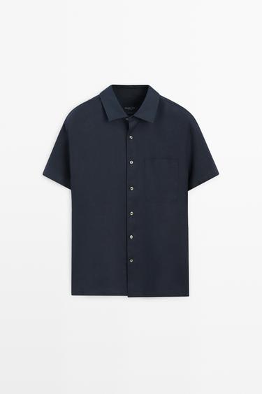 100% linen short sleeve shirt — NAVY BLUE 2