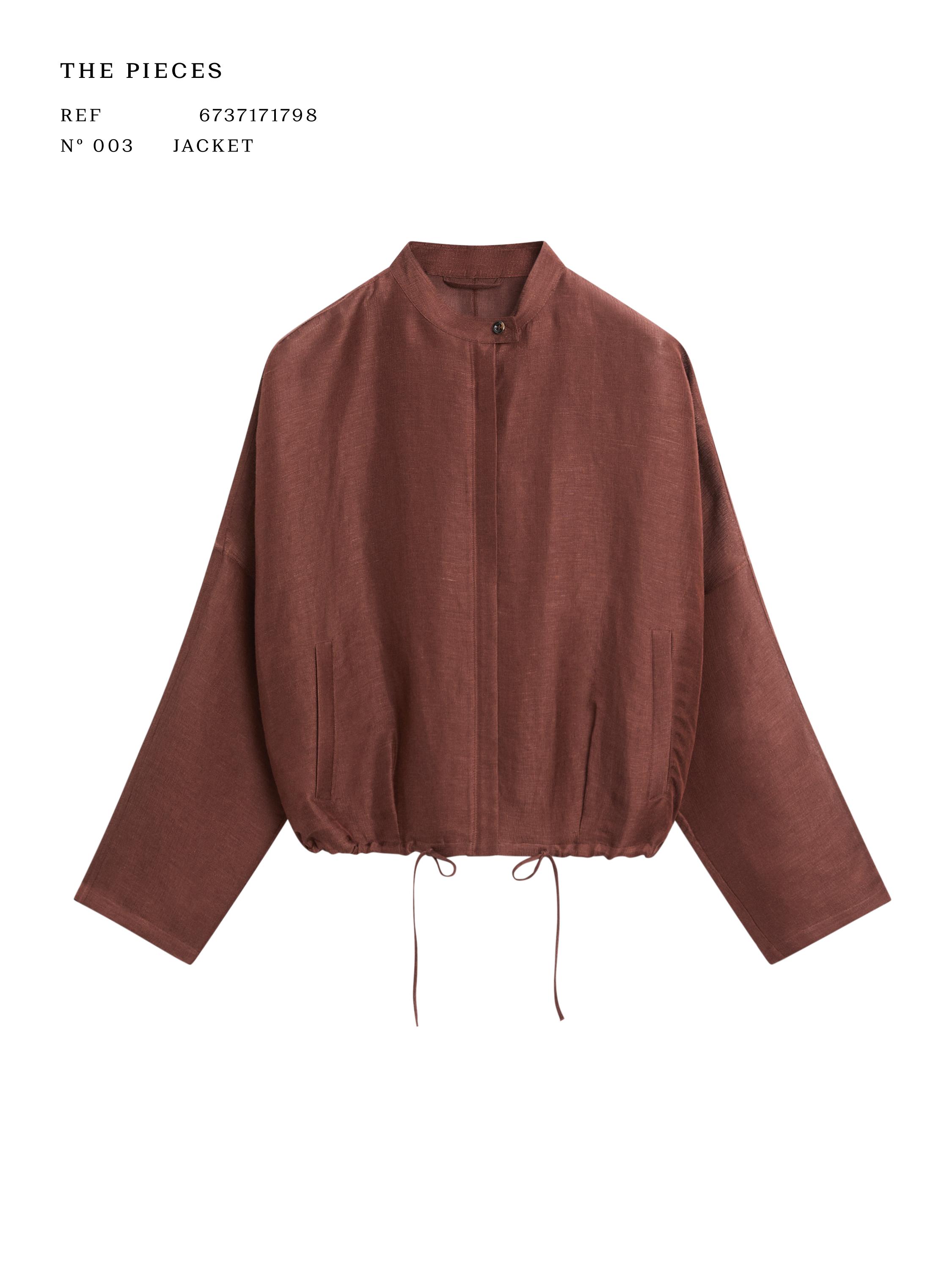 Linen blend bomber jacket — BROWN