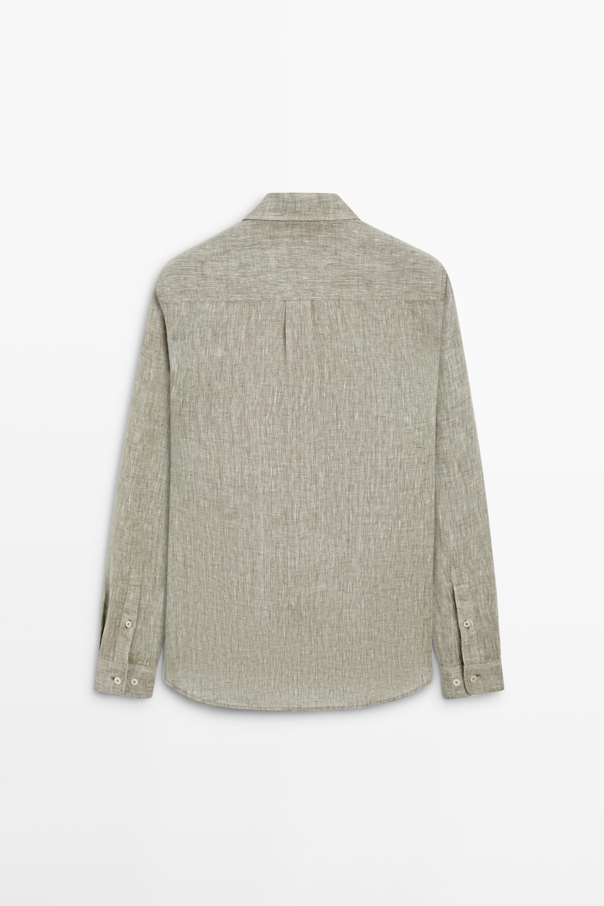 Regular fit linen shirt with pocket — Green billiard