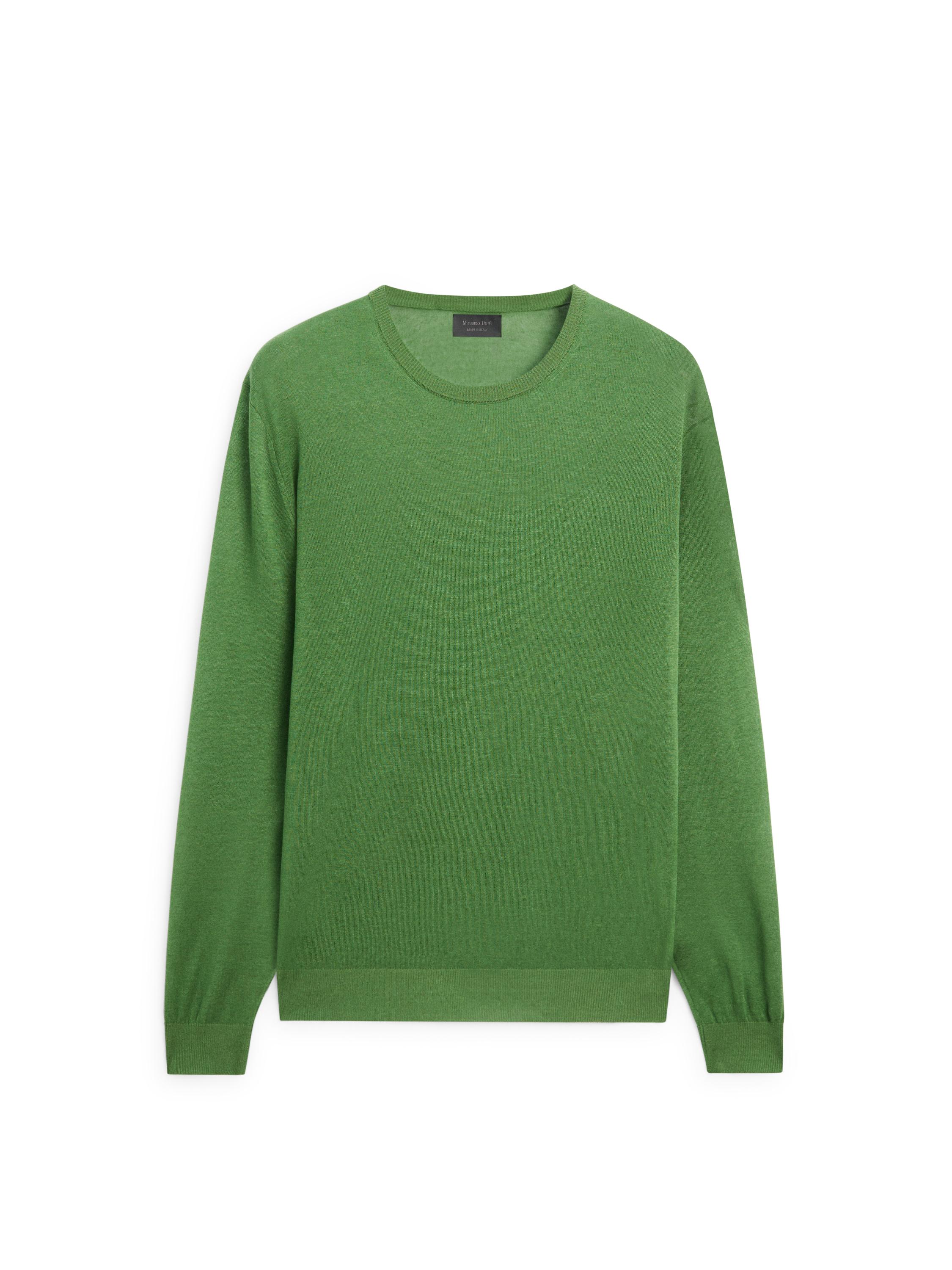 Linen and cashmere knit crew neck sweater — LIME GREEN