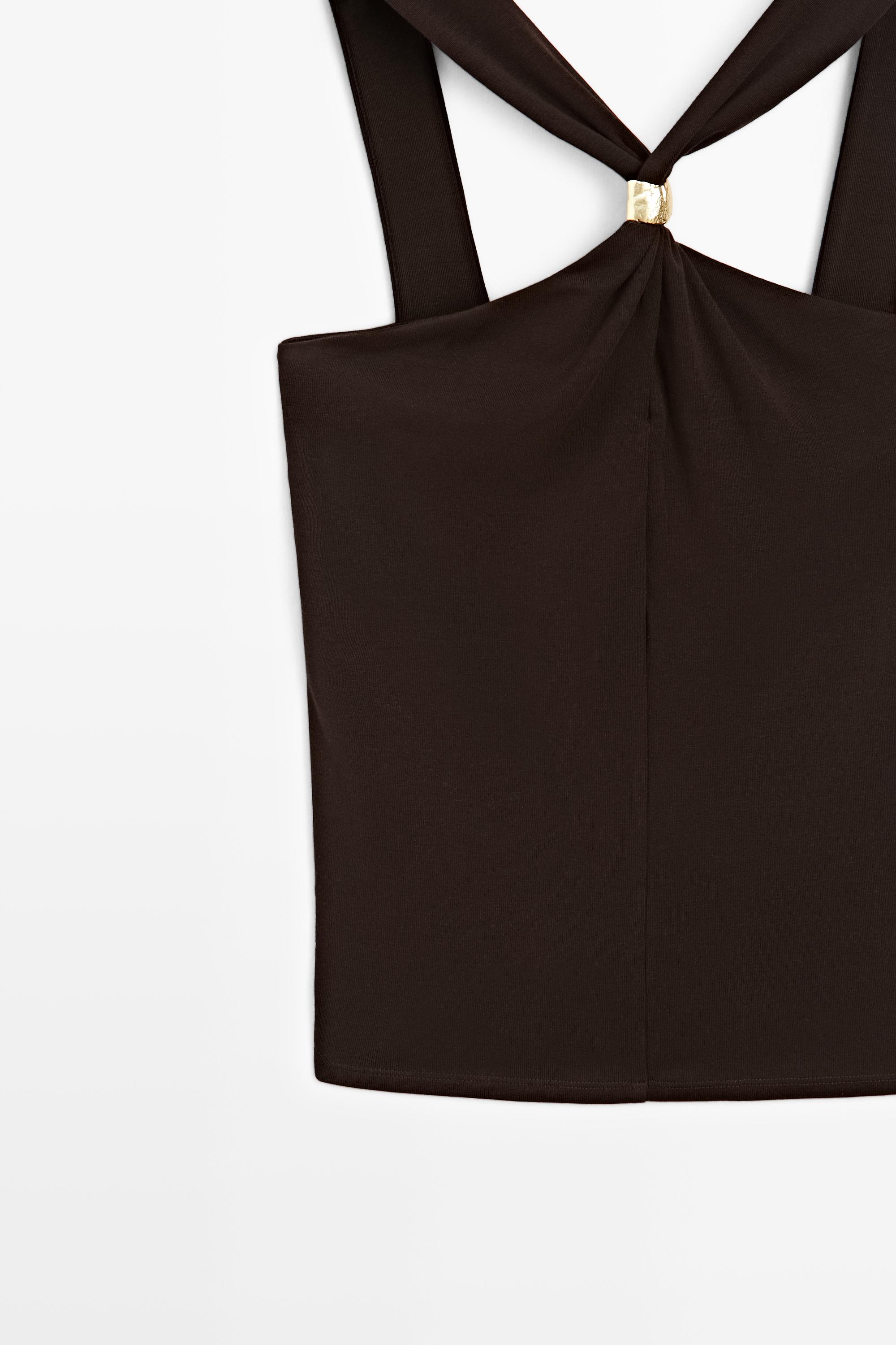 Halter top with jewel straps — BROWN