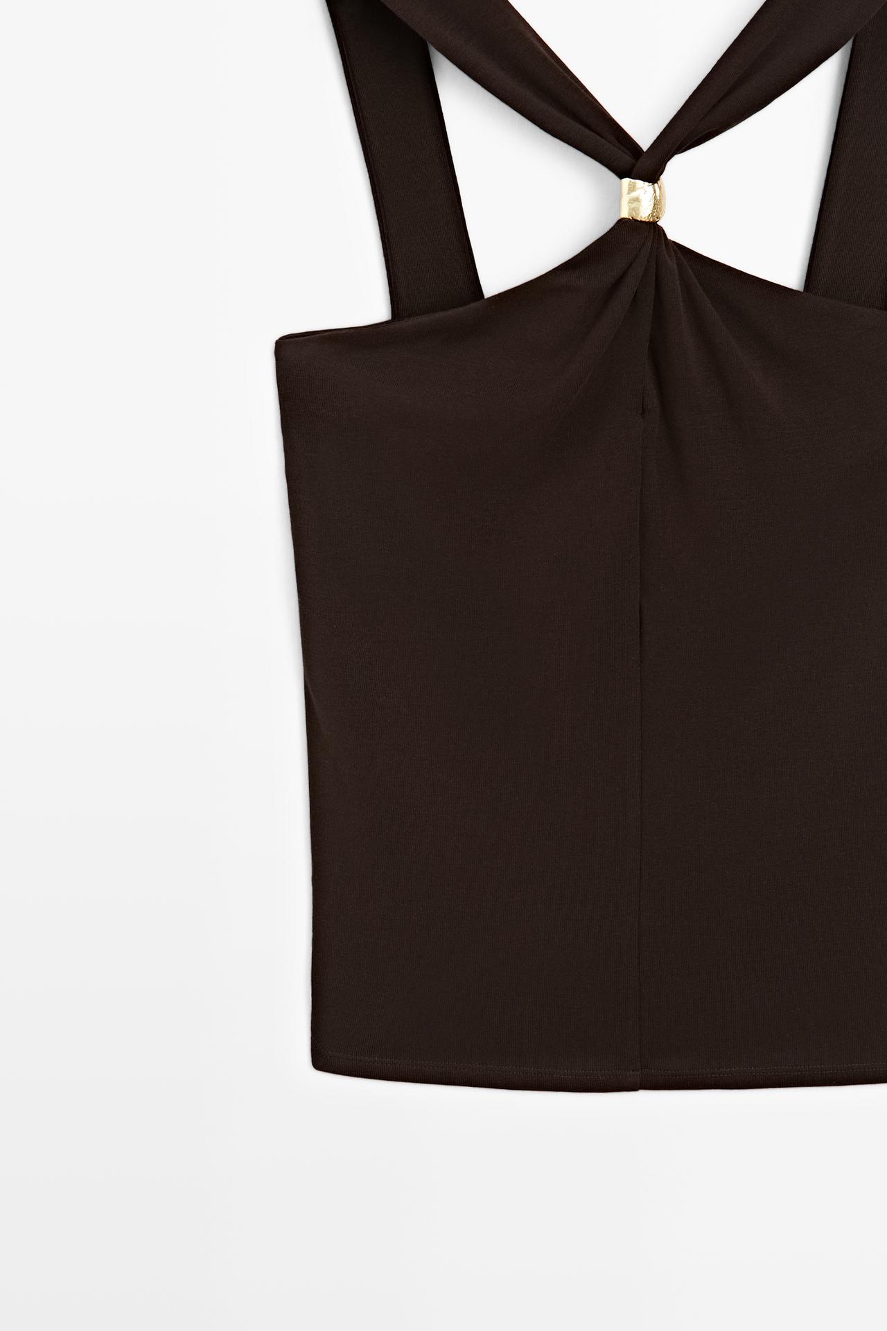 Halter top with jewel straps — BROWN
