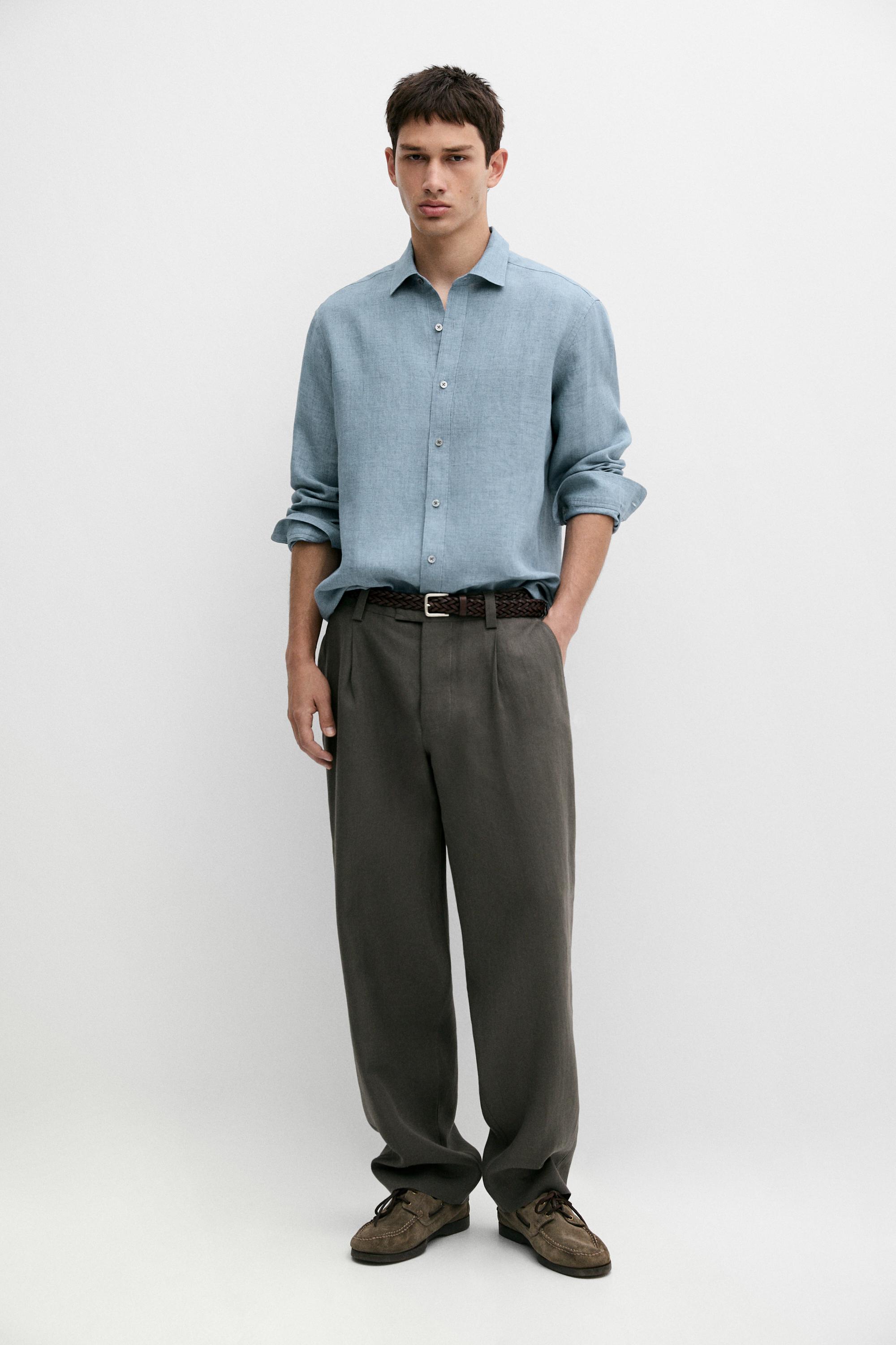 Regular fit 100% linen delavé shirt — DEEP BLUE