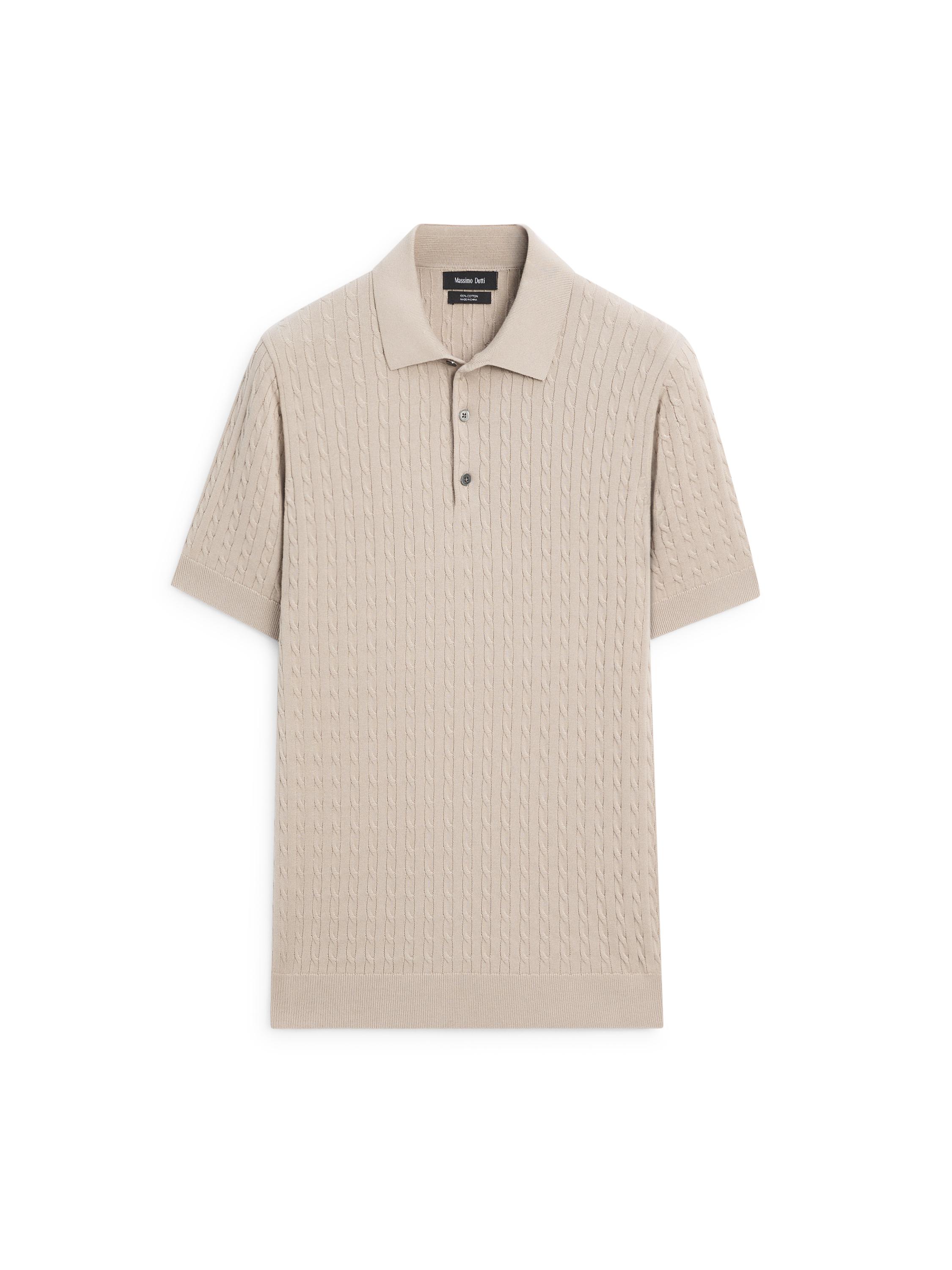 100% cotton cable-knit polo shirt — Sand beige