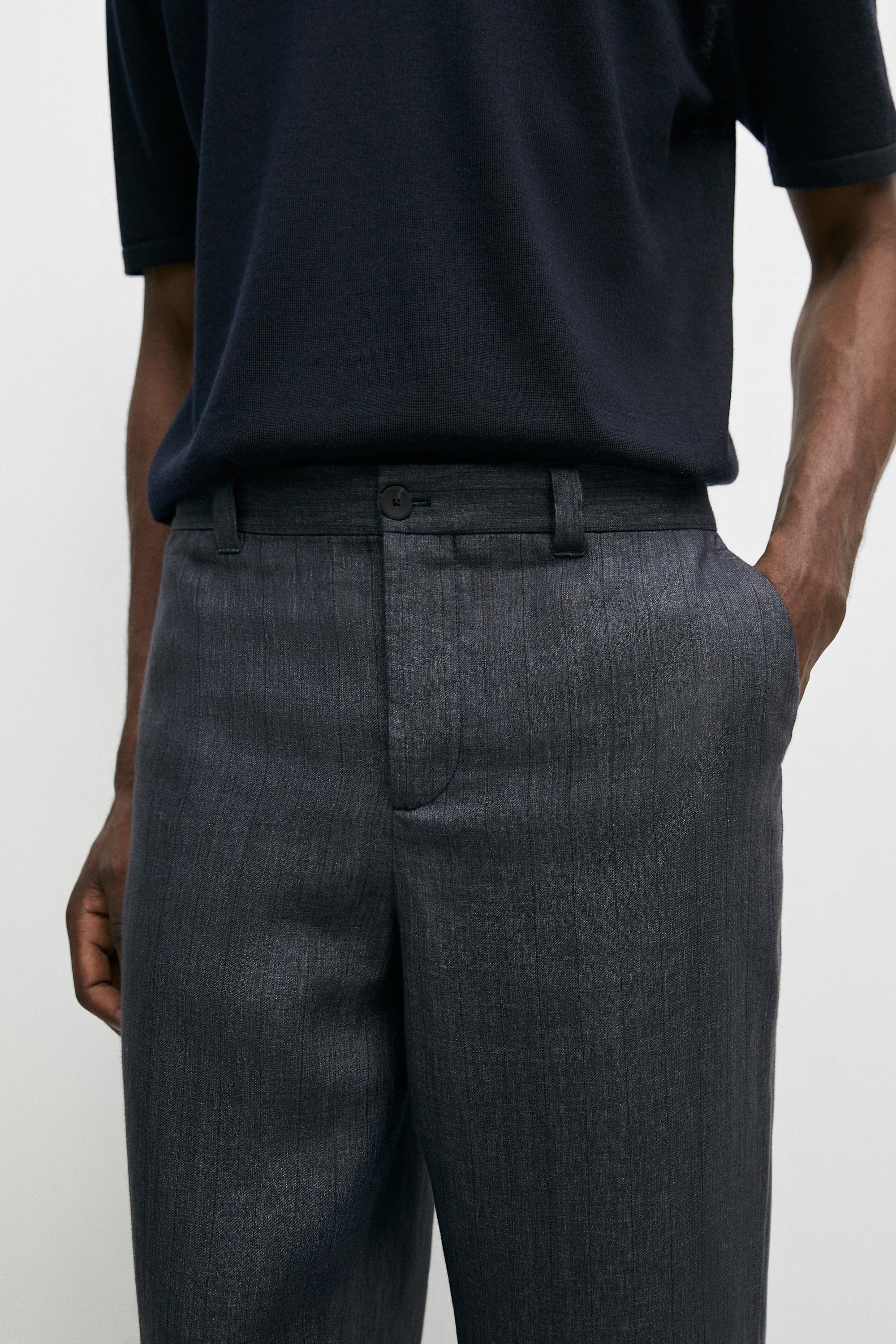 100% linen striped pants — DEEP BLUE