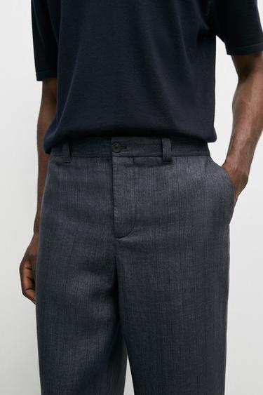100% linen striped pants — DEEP BLUE 8