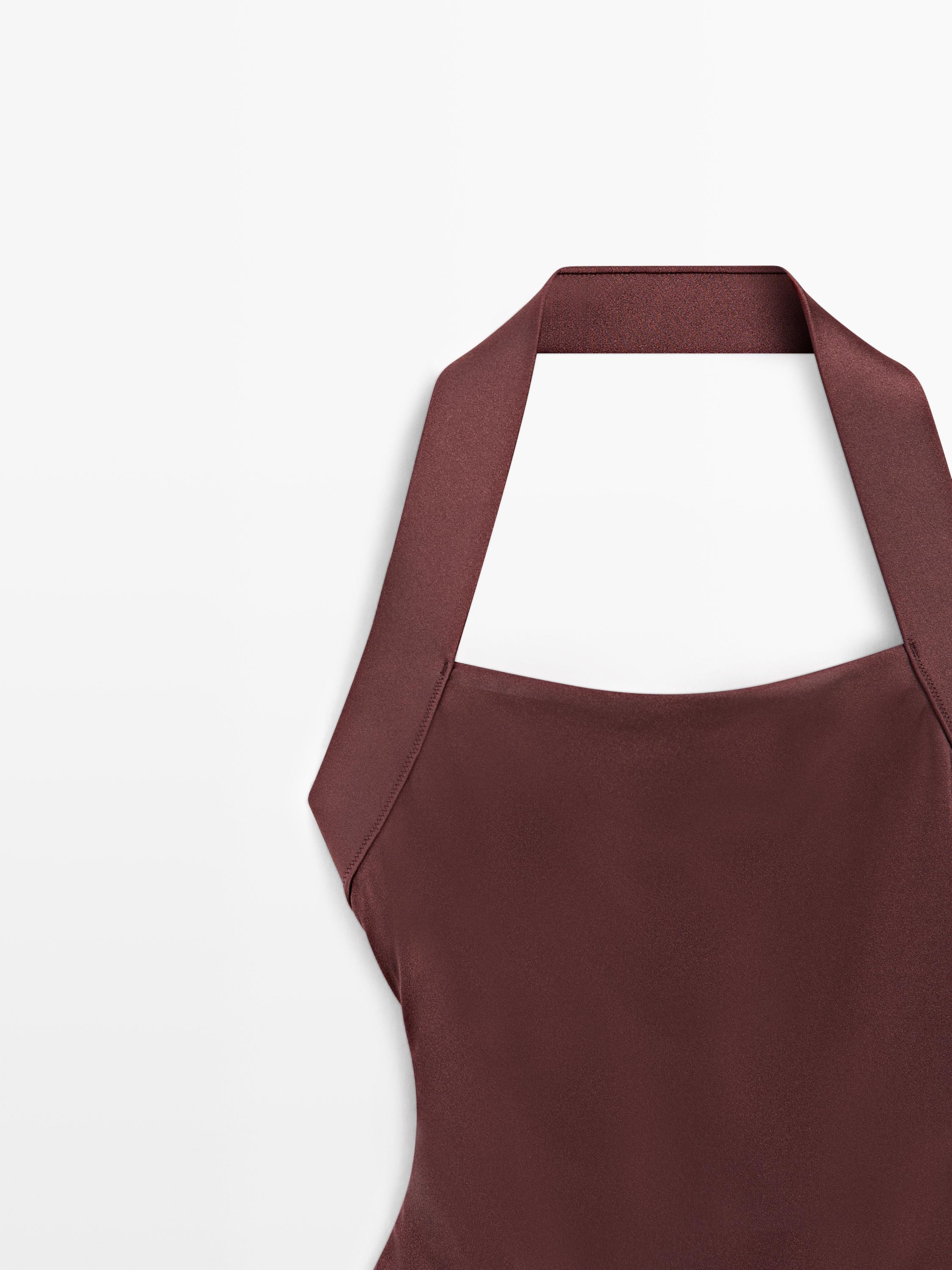 Shimmery halter swimsuit — BROWN