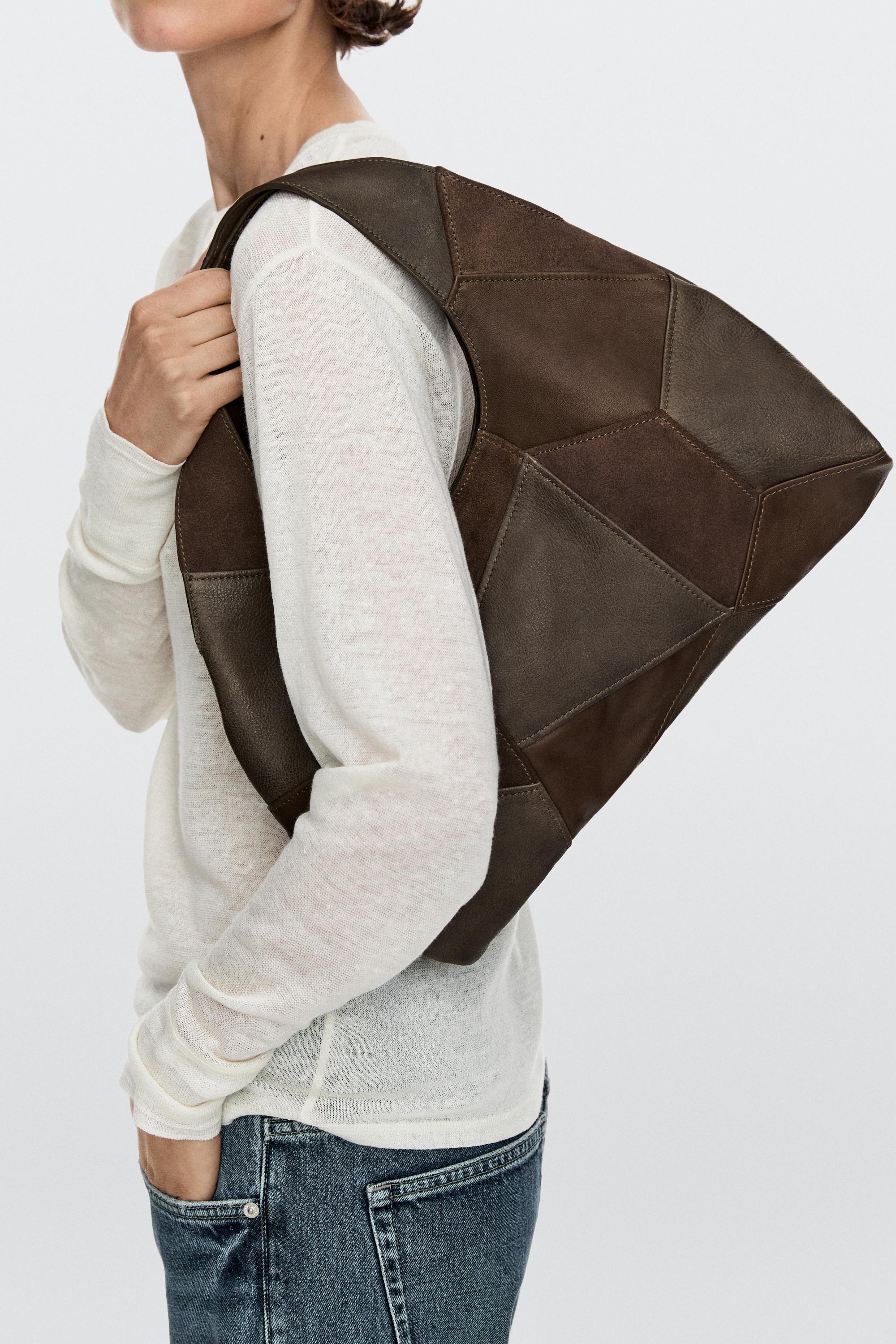 Orta boy patchwork süet deri çanta