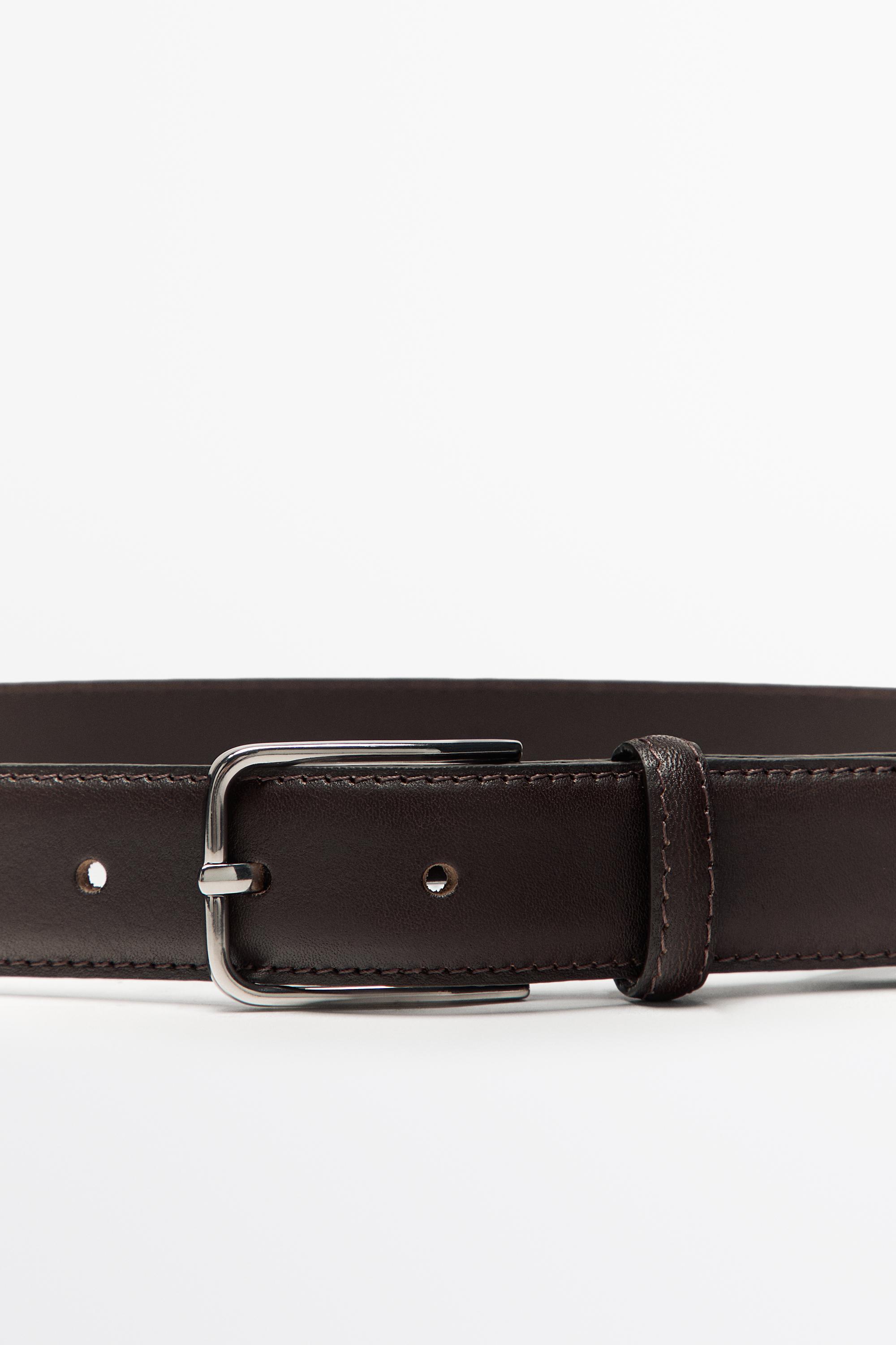 Nappa leather belt with double keeper — BROWN
