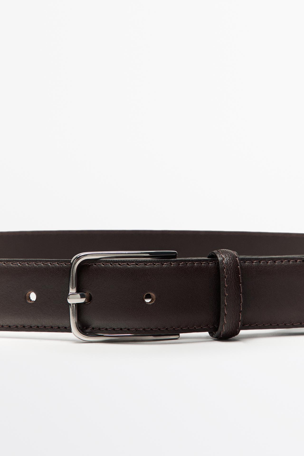 Nappa leather belt with double keeper — BROWN