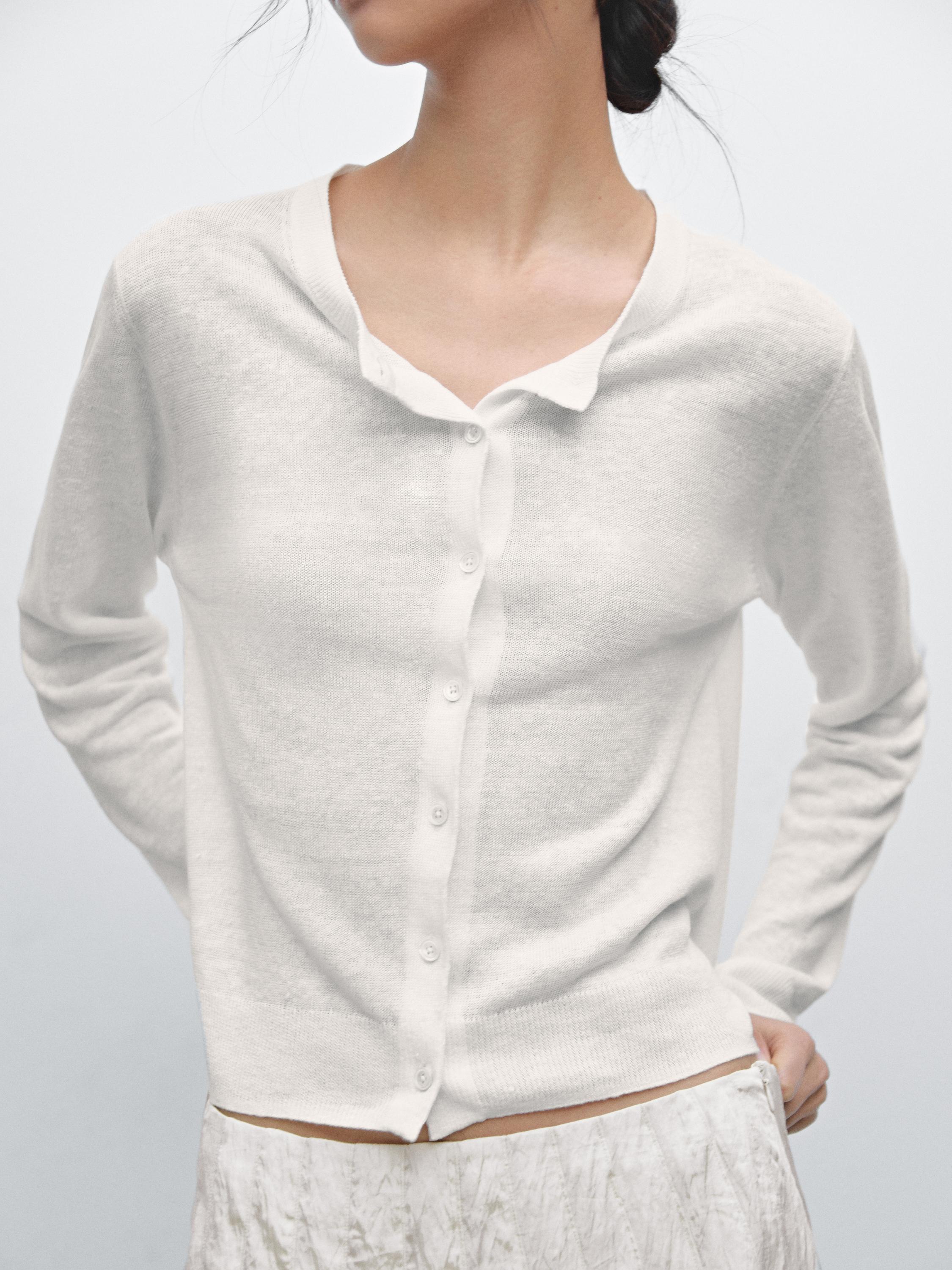 100% linen fine knit cardigan