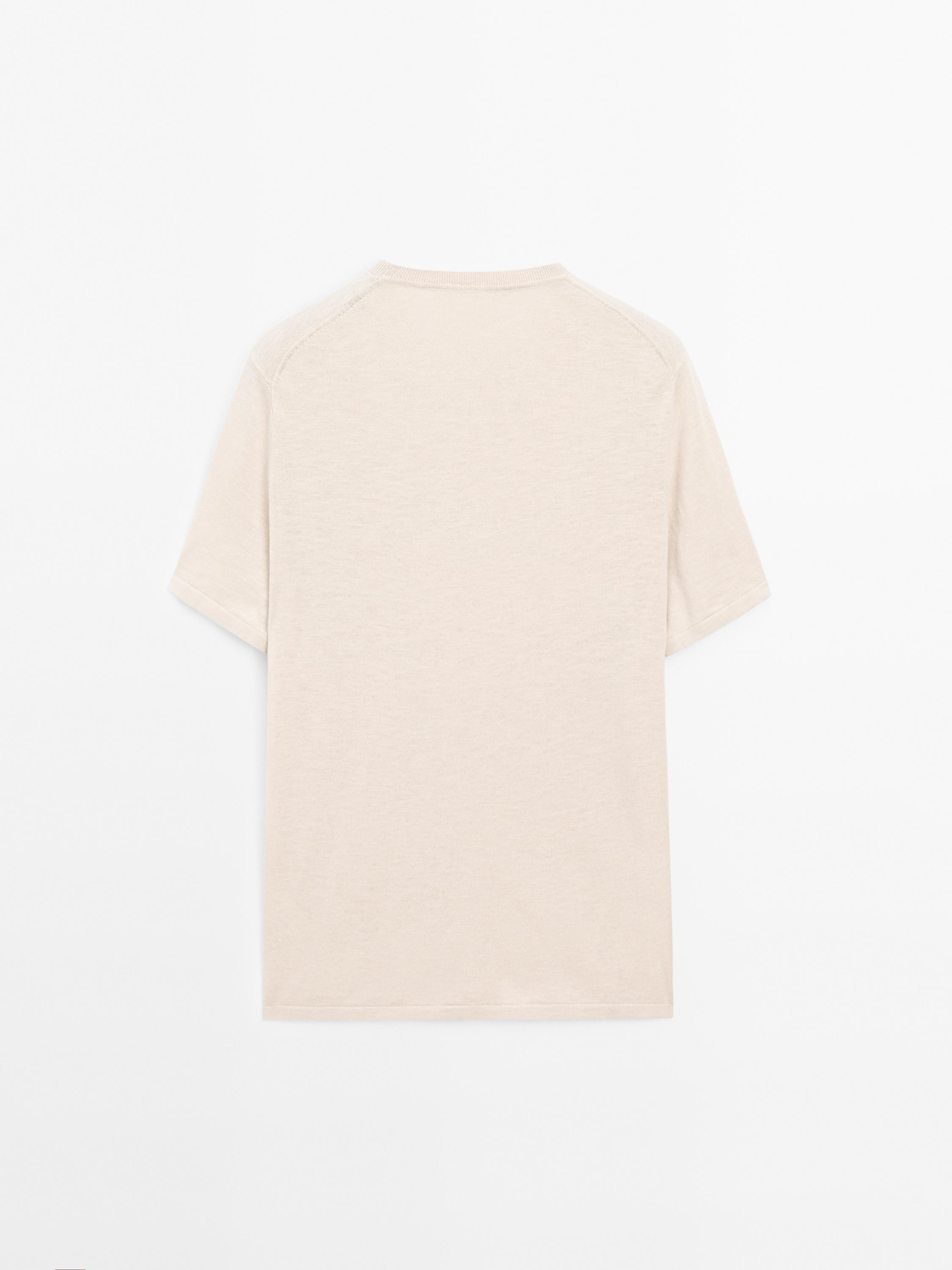 Cotton blend knit short sleeve sweater