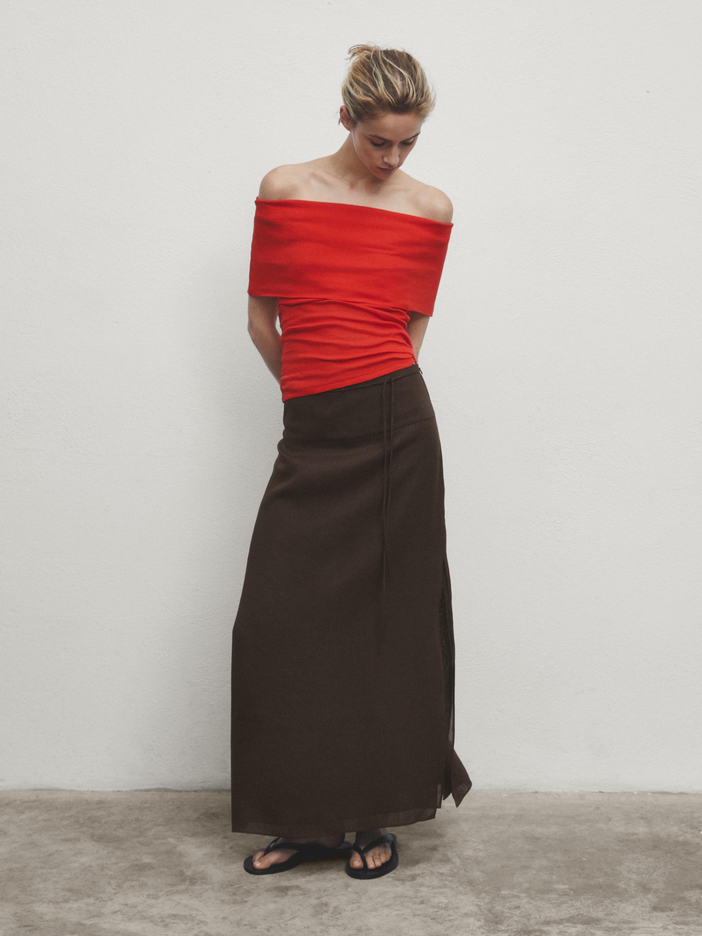 Long skirt with drawstring detail
