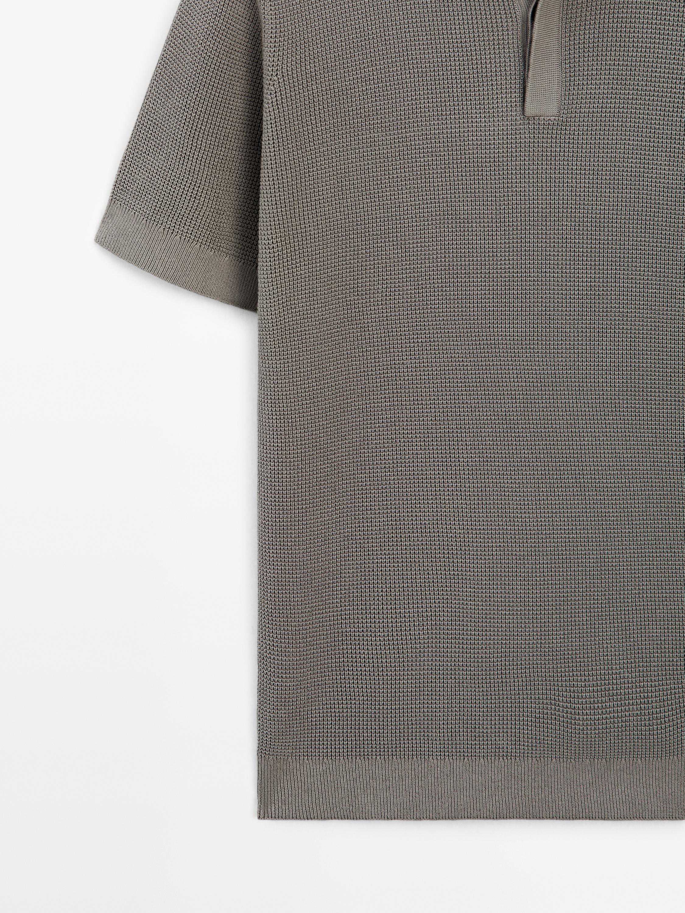 Textured cotton knit polo shirt