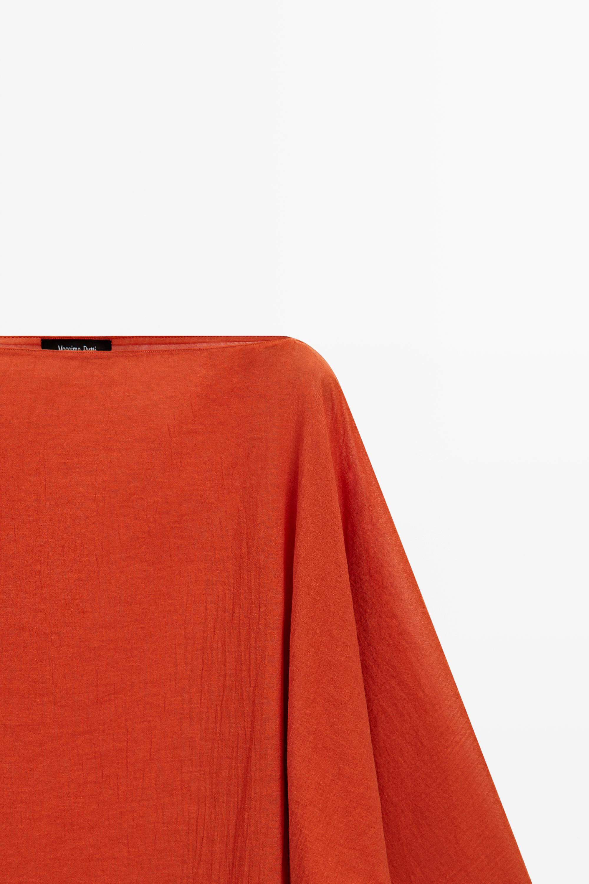 Flowing 100% cotton shirt with voluminous sleeves — BURNT ORANGE