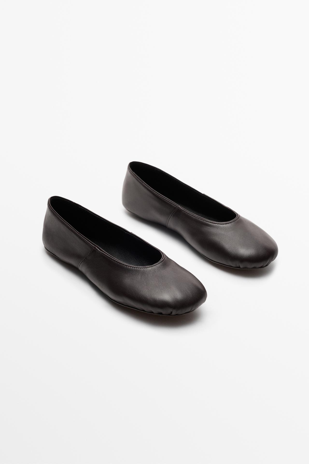 Soft leather ballet flat — BROWN